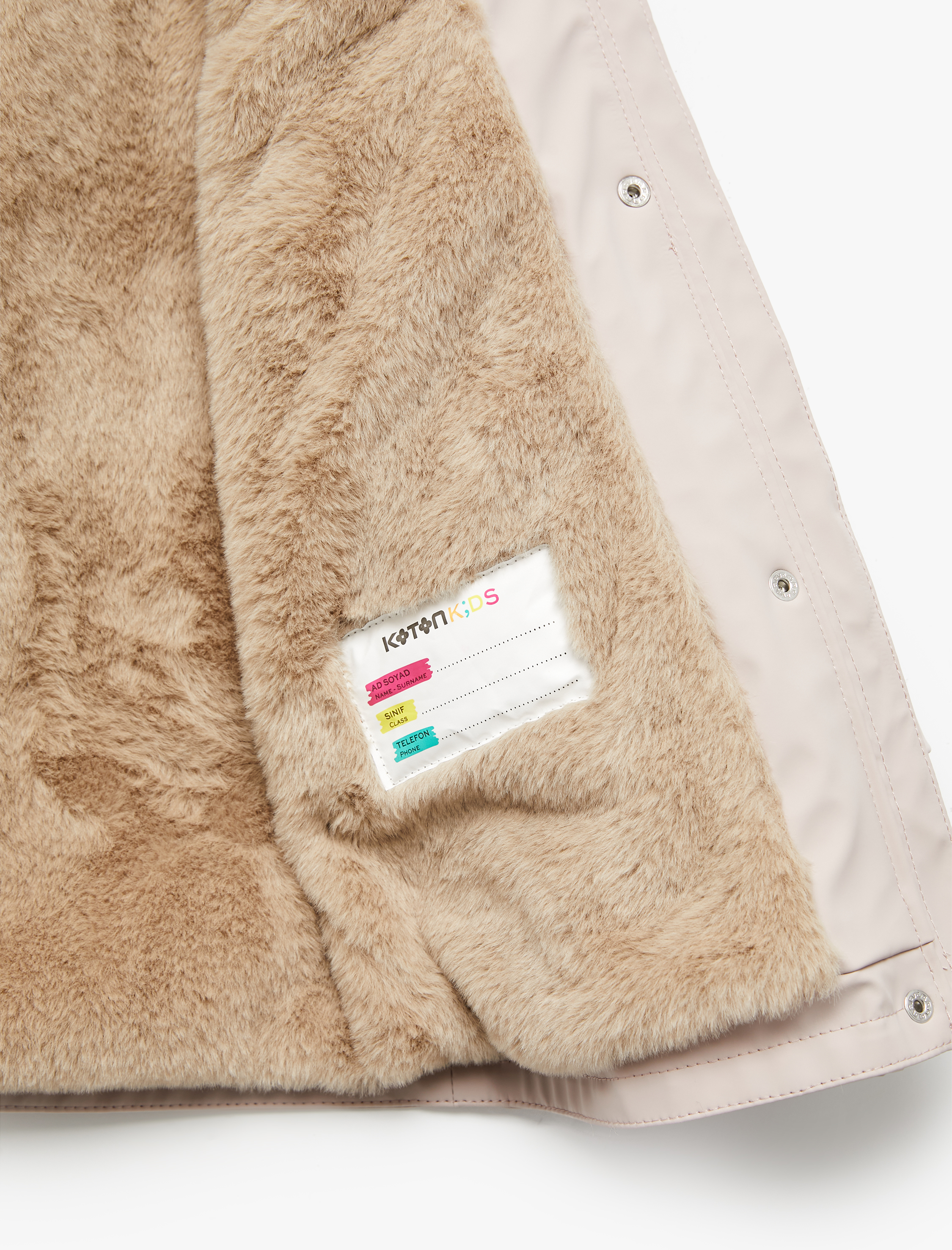  Kız Bebek Peluş Detaylı Kapaklı Cepli Uzun Kollu Kapşonlu Kaban