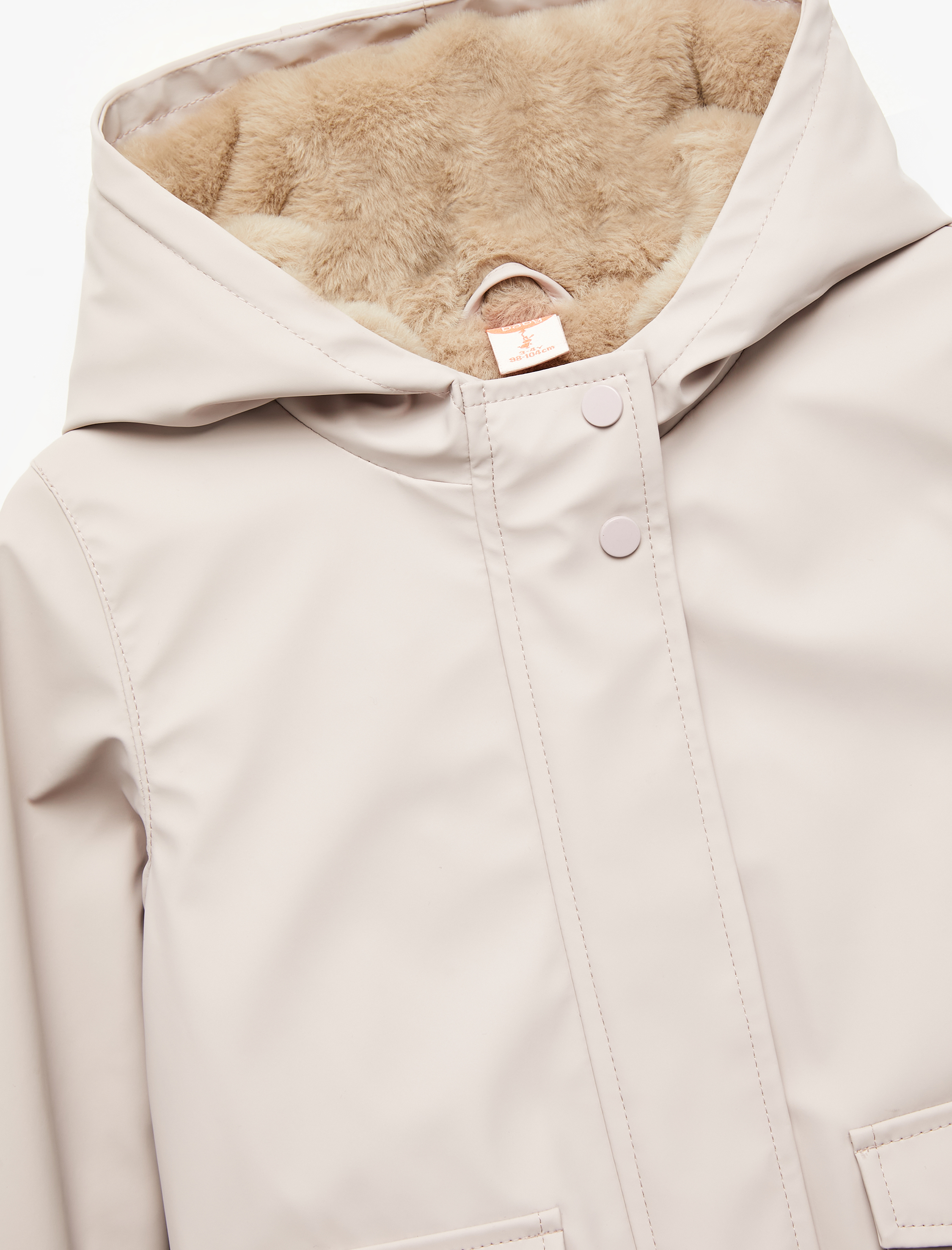  Kız Bebek Peluş Detaylı Kapaklı Cepli Uzun Kollu Kapşonlu Kaban