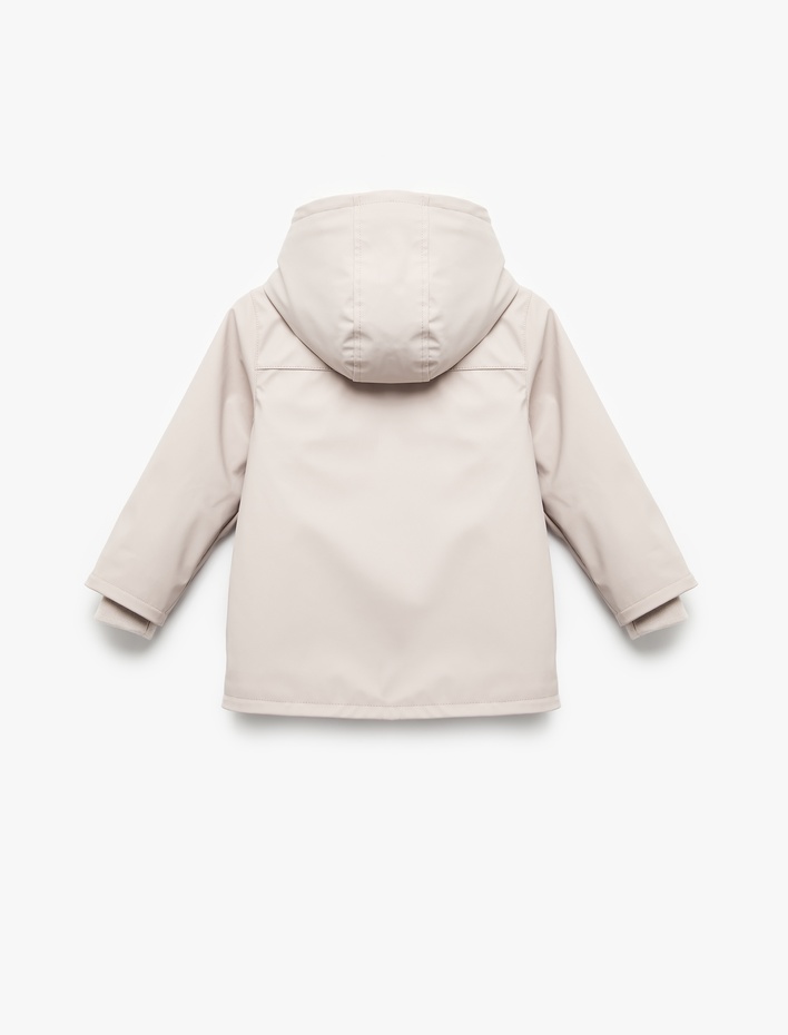 Kız Bebek Peluş Detaylı Kapaklı Cepli Uzun Kollu Kapşonlu Kaban