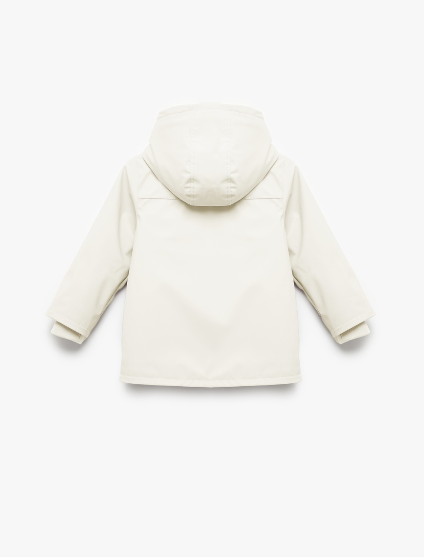  Kız Bebek Peluş Detaylı Kapaklı Cepli Uzun Kollu Kapşonlu Kaban