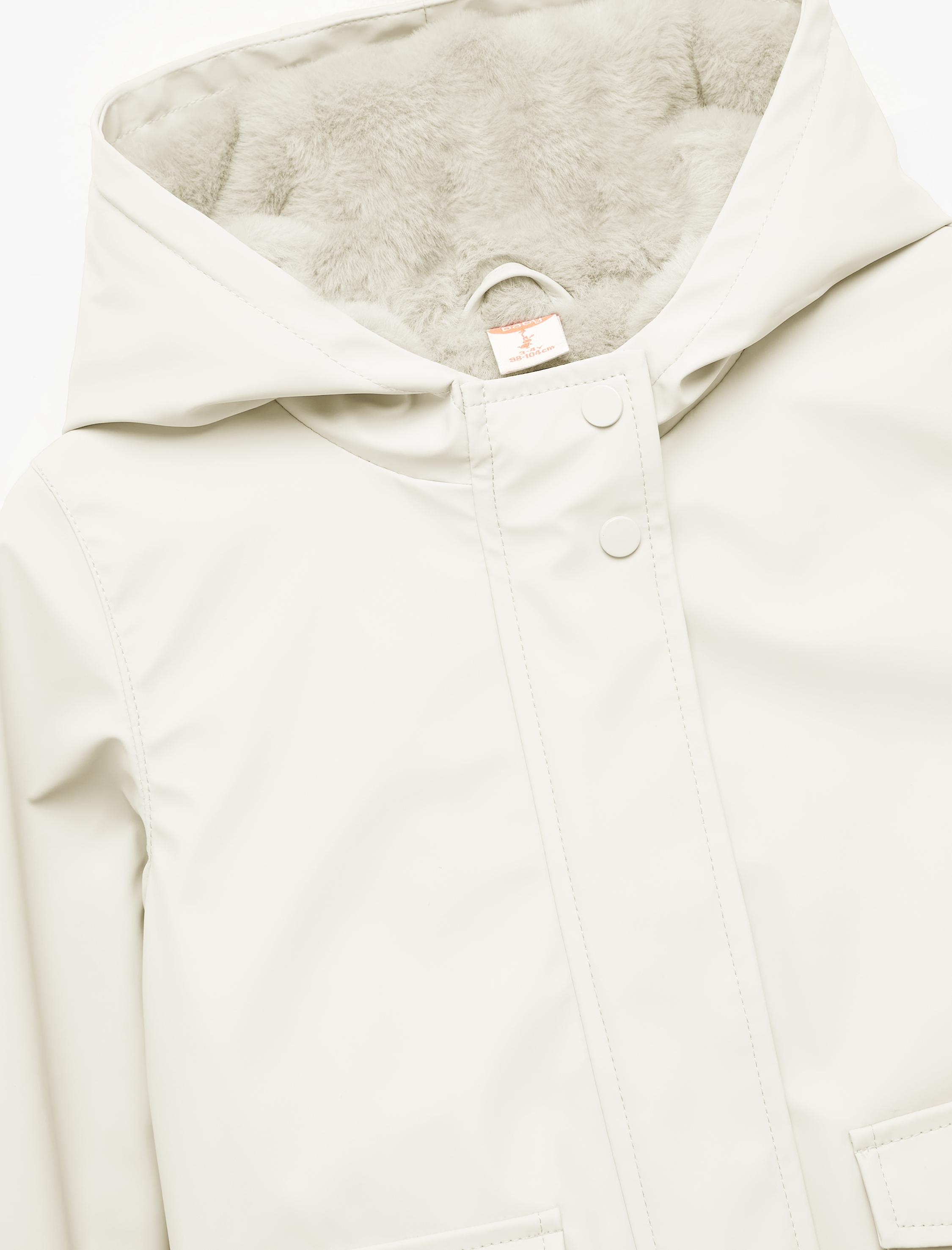  Kız Bebek Peluş Detaylı Kapaklı Cepli Uzun Kollu Kapşonlu Kaban