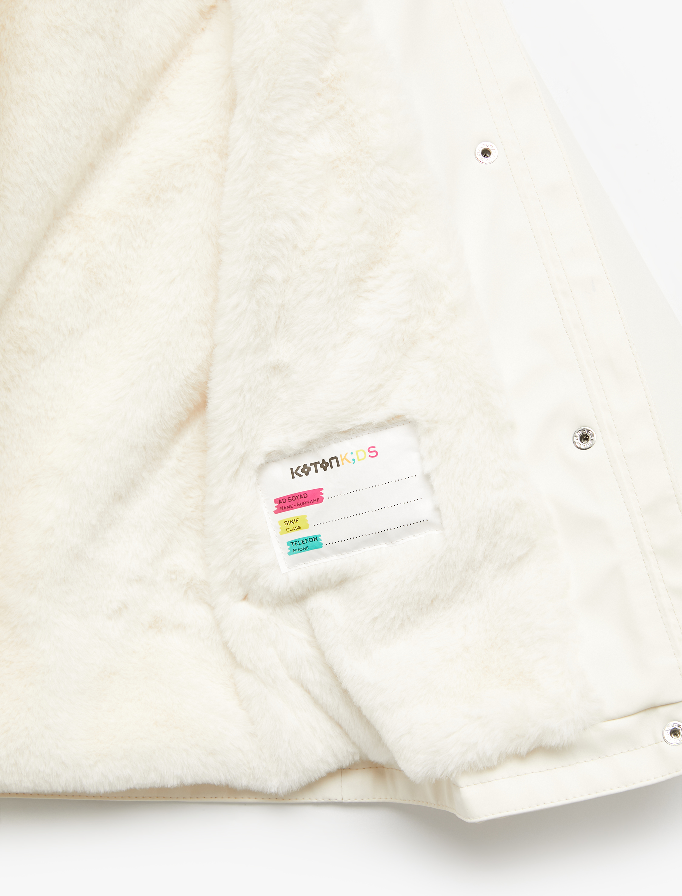  Kız Bebek Peluş Detaylı Kapaklı Cepli Uzun Kollu Kapşonlu Kaban