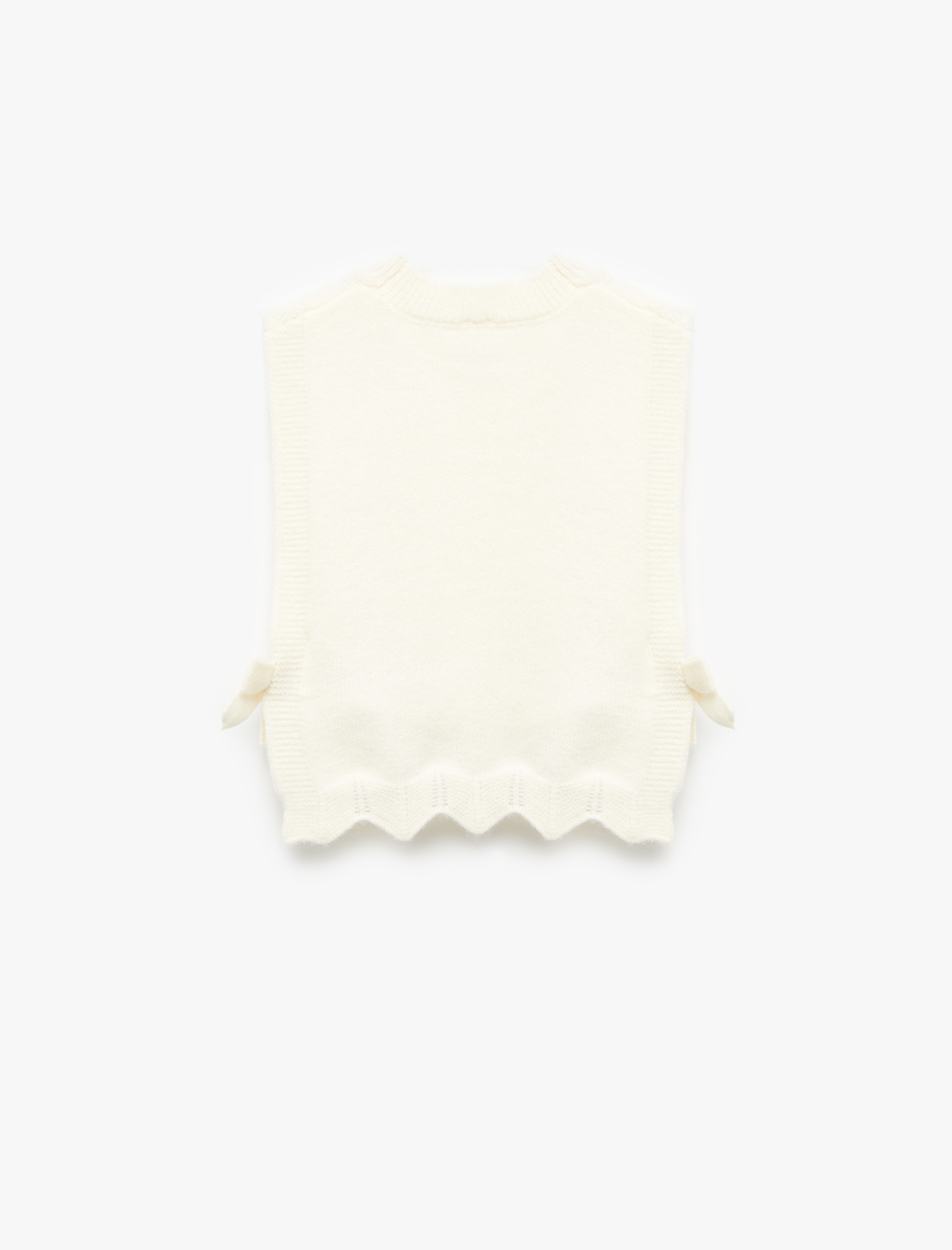  Kız Bebek Çiçek Detaylı Kolsuz Bisiklet Yaka Crop Triko Süveter