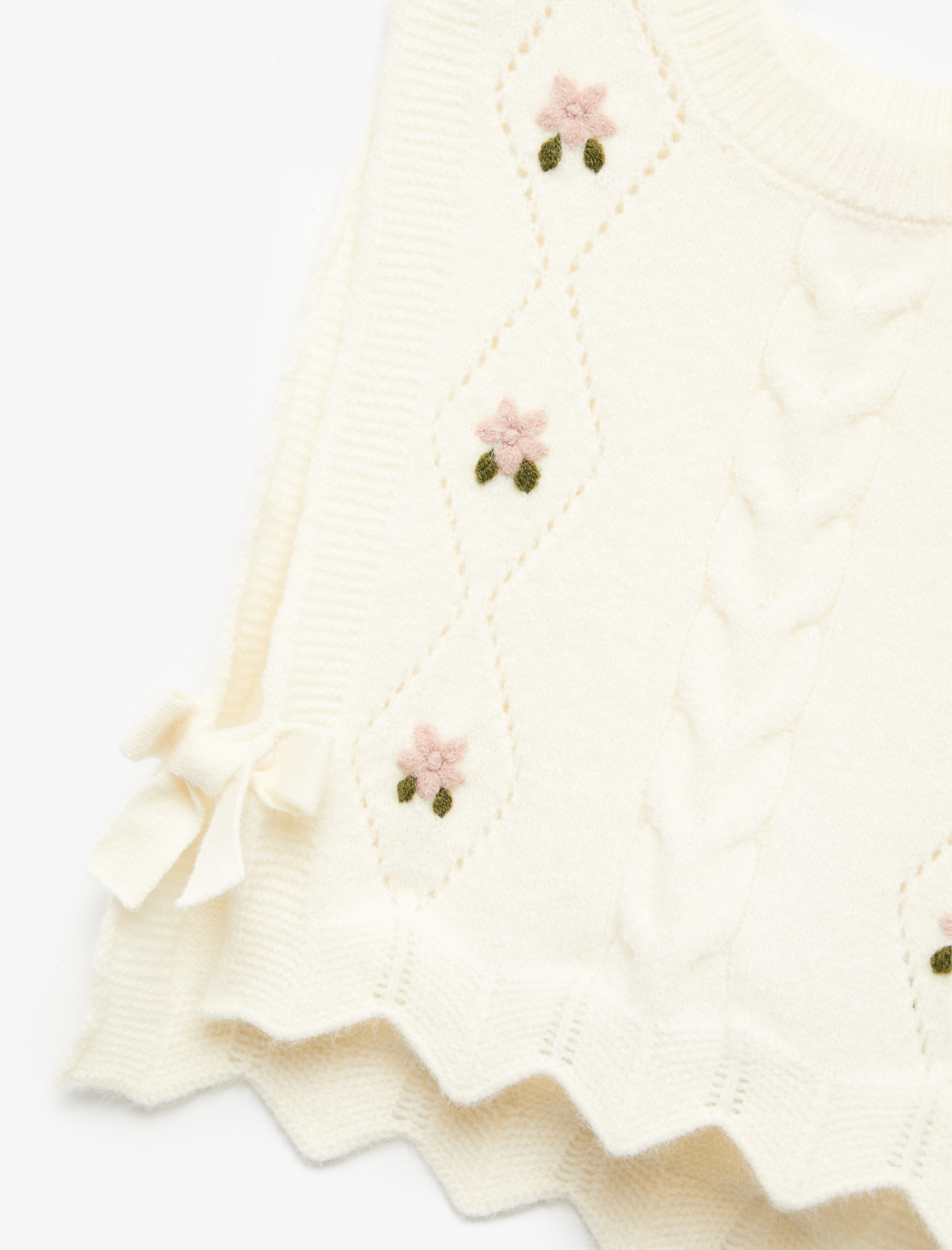  Kız Bebek Çiçek Detaylı Kolsuz Bisiklet Yaka Crop Triko Süveter