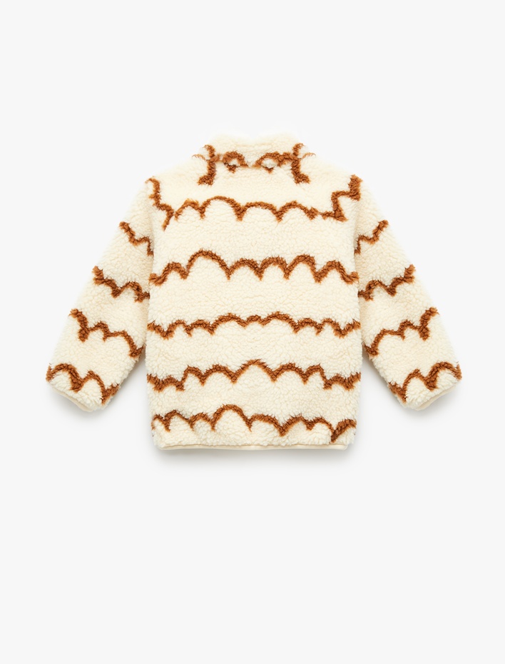 Kız Bebek Desenli Uzun Kollu Dik Yaka Polar Ceket