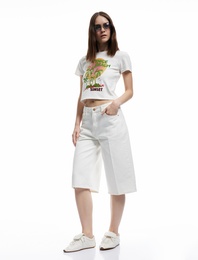 Normal Bel Pamuklu Düz Paça Denim Şort - Straight Fit Jean