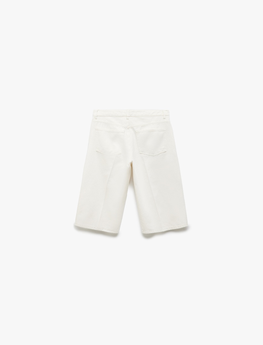   Koton X İnji - Normal Bel Pamuklu Düz Paça Denim Şort - Straight Fit Jean