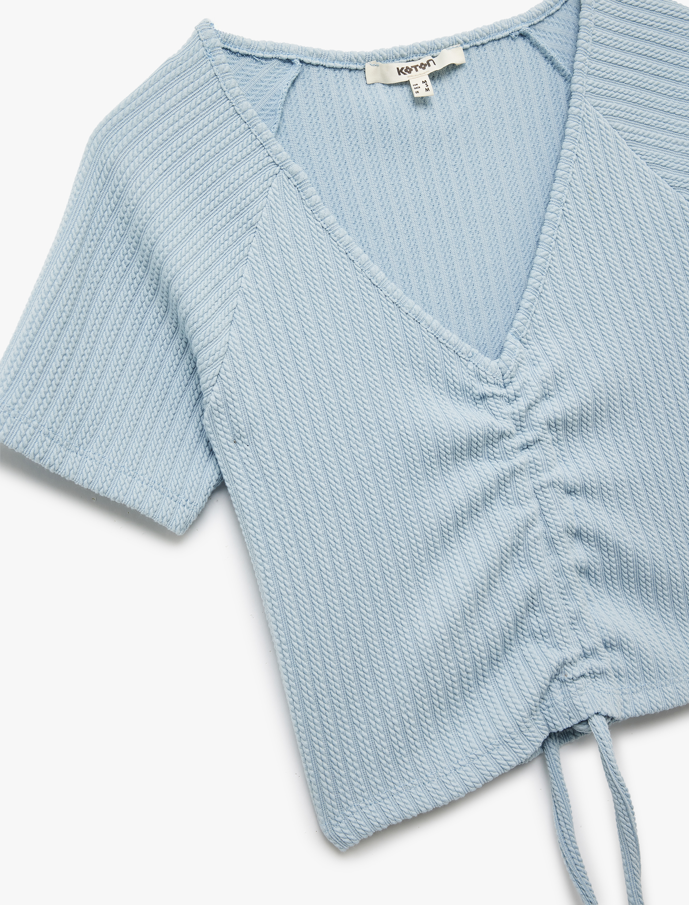 Büzgülü Slim Fit V Yaka Kısa Kollu Crop Tişört