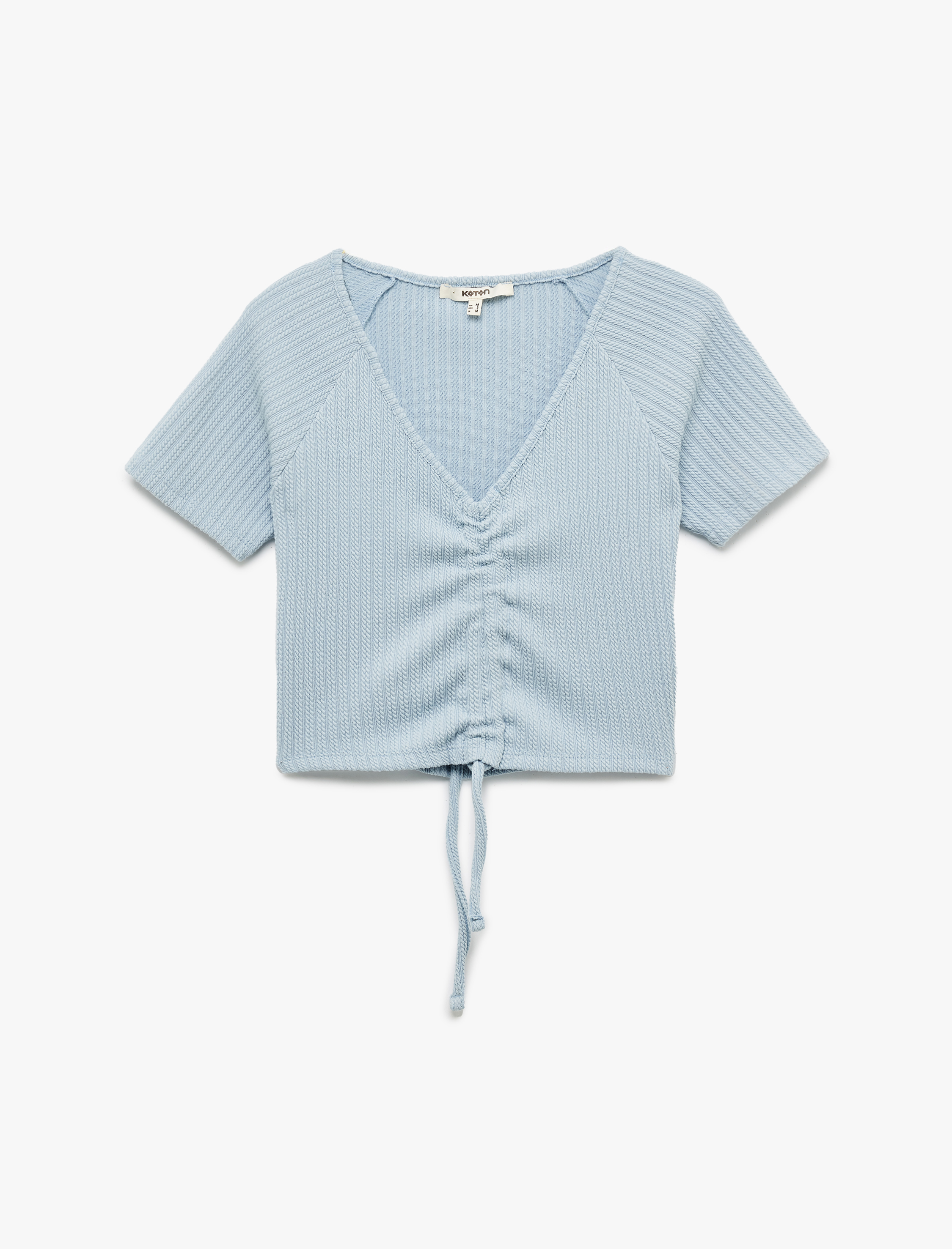 Büzgülü Slim Fit V Yaka Kısa Kollu Crop Tişört