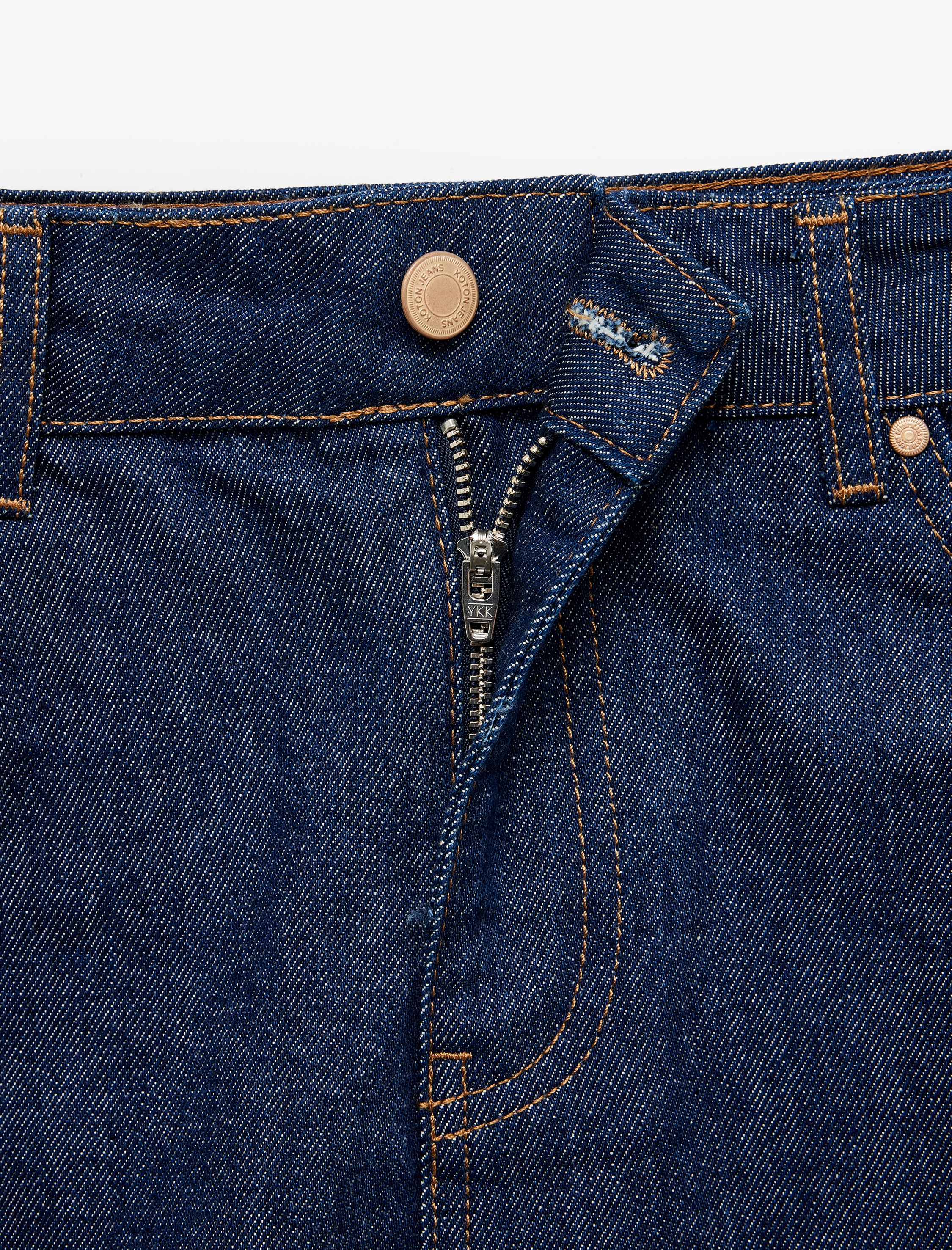   Pamuklu Katlı Cepli Düğmeli Rahat Kalıp Çizgili Denim Mini Etek