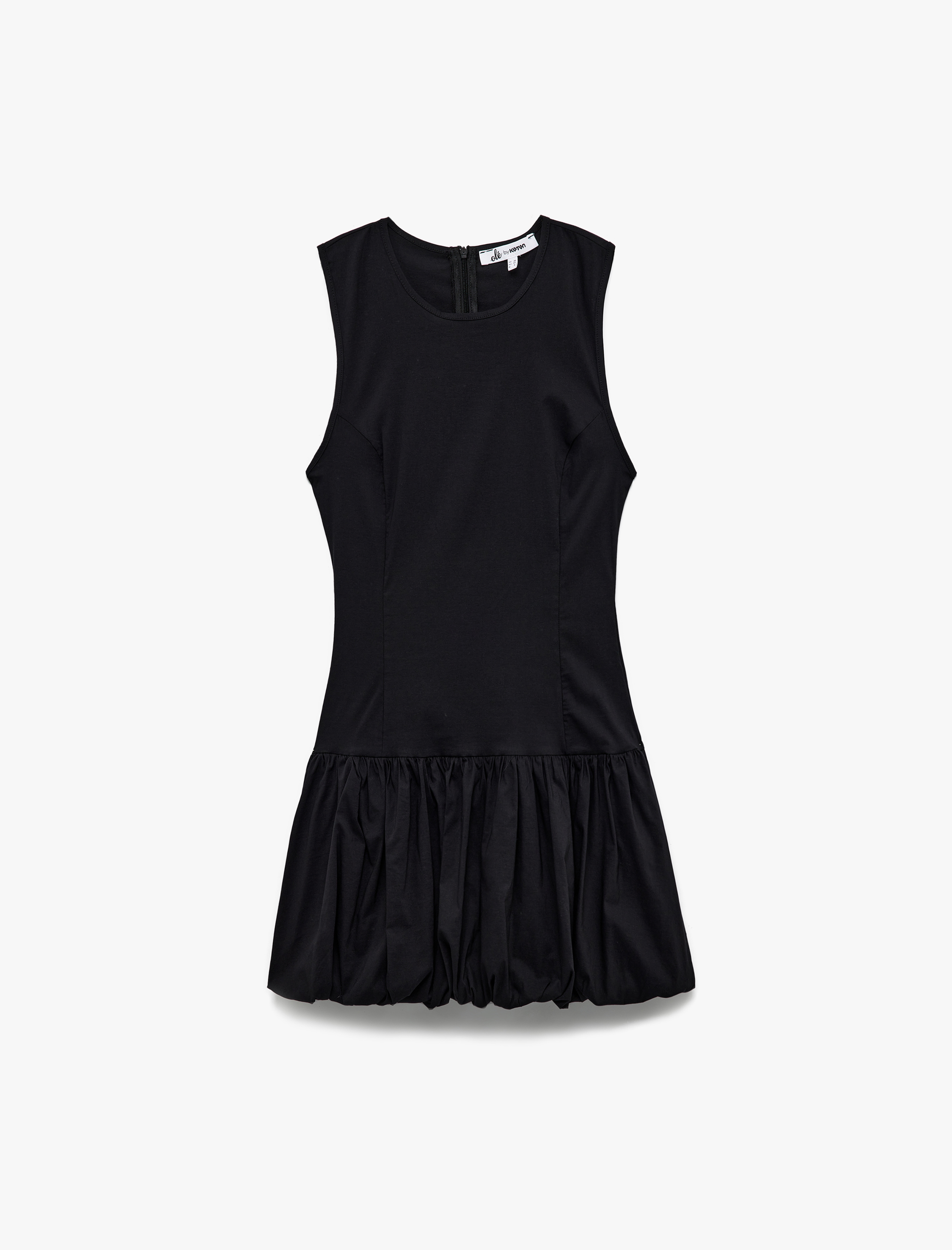   U Yaka Slim Fit Kolsuz Mini Balon Elbise