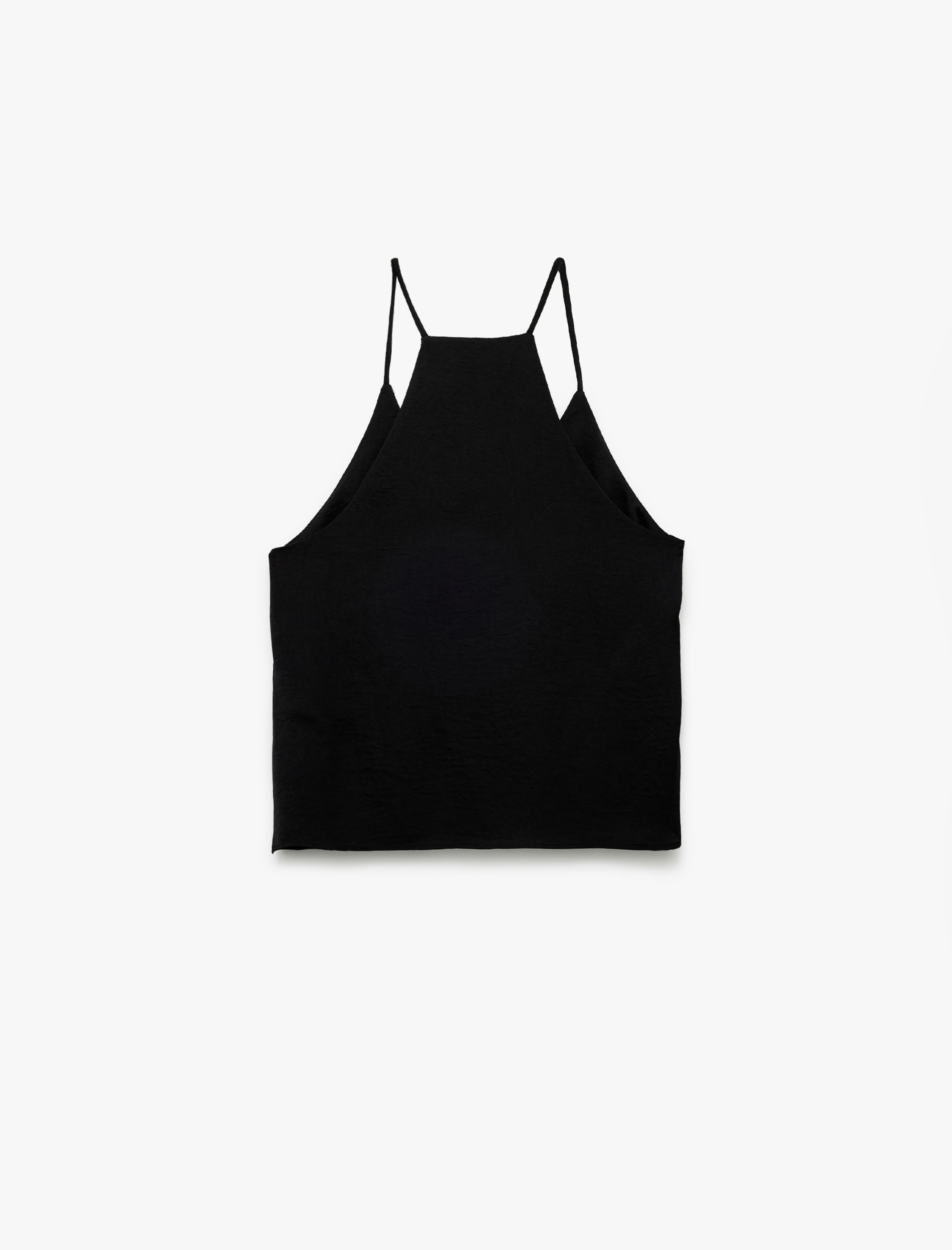   Aerobin Kumaş Kolsuz Halter Yaka Basic Askılı Saten Bluz