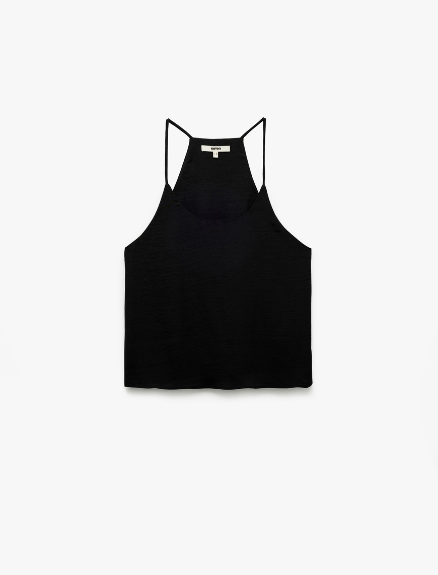   Aerobin Kumaş Kolsuz Halter Yaka Basic Askılı Saten Bluz