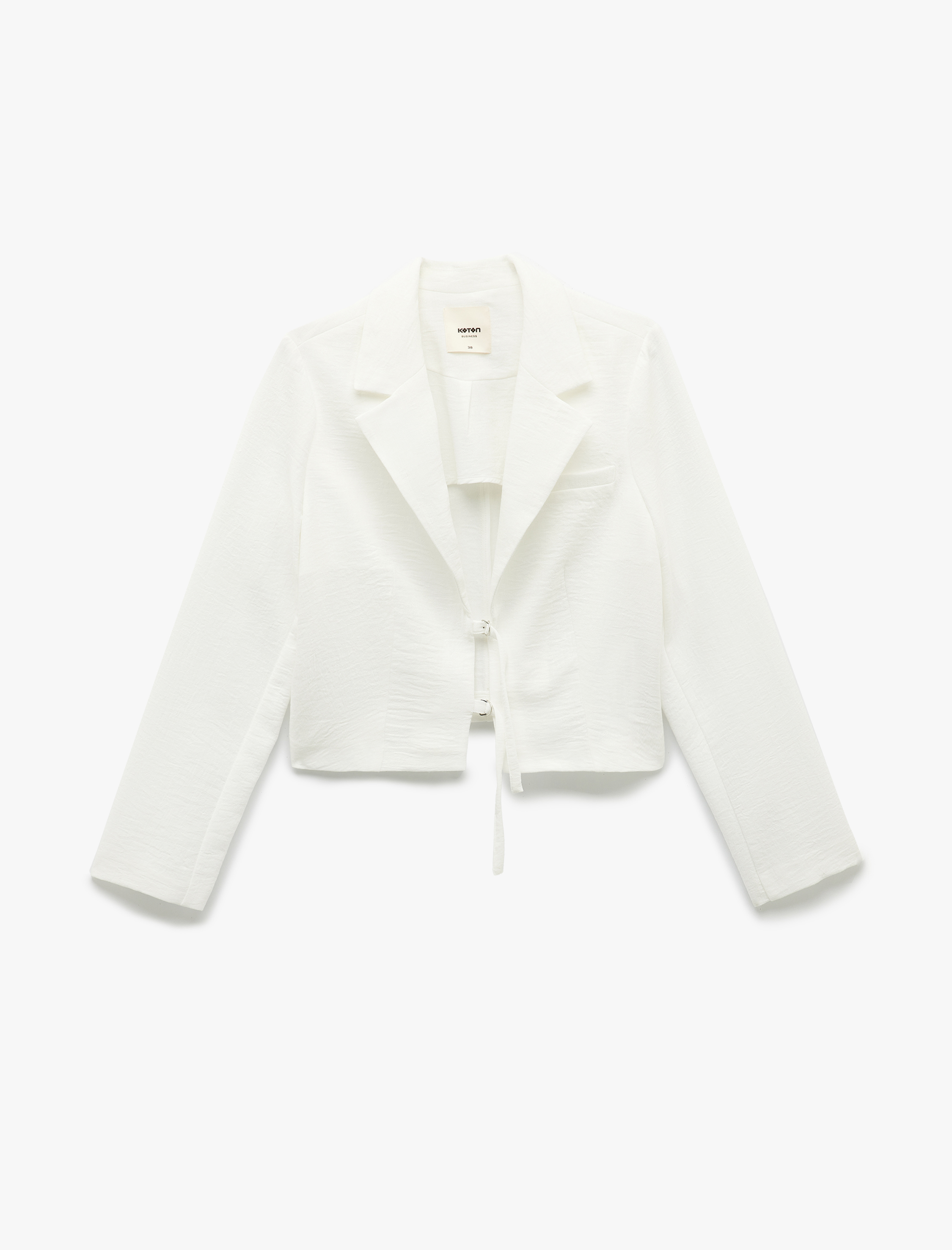   Keten Görünümlü Dokulu Kruvaze Önden Bağlama Detaylı Blazer Ceket