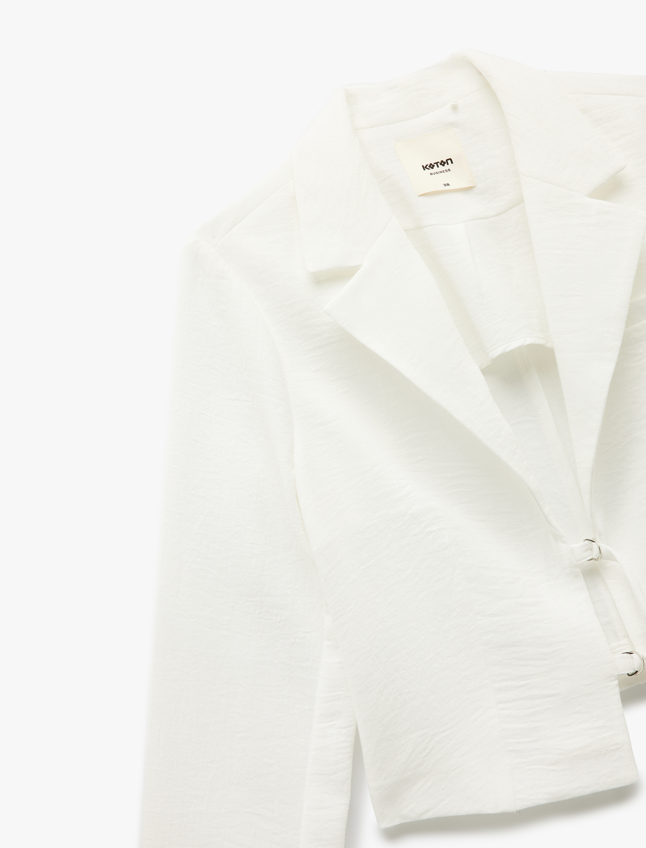   Keten Görünümlü Dokulu Kruvaze Önden Bağlama Detaylı Blazer Ceket