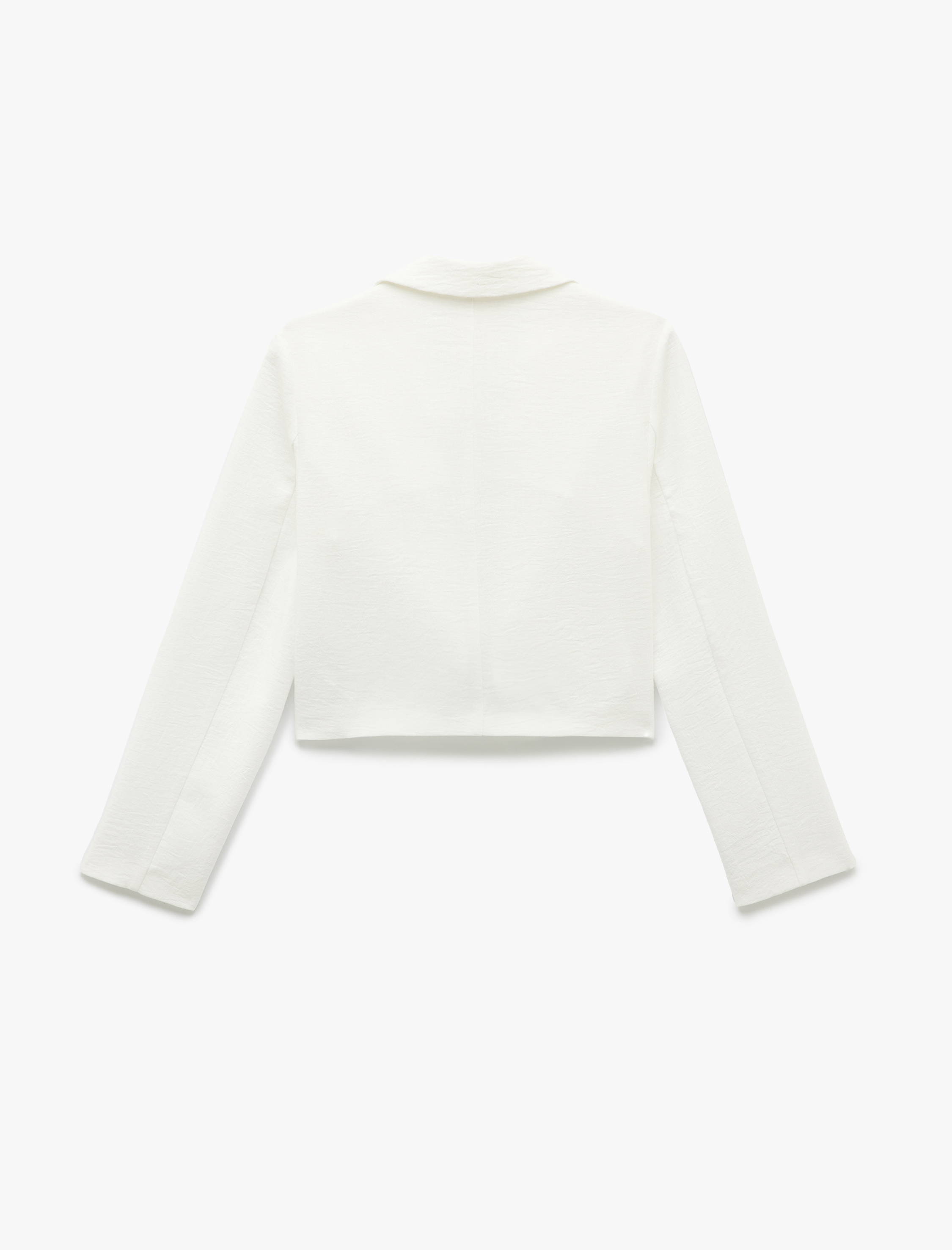   Keten Görünümlü Dokulu Kruvaze Önden Bağlama Detaylı Blazer Ceket