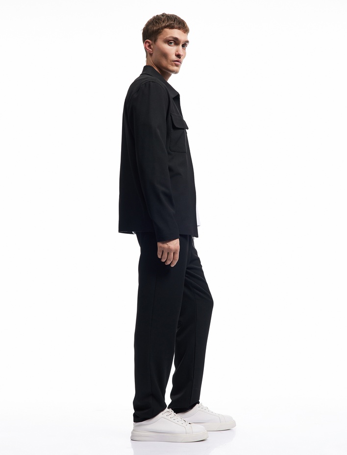  Viskon Karışımlı Cep Detaylı Rahat Kesim Beli Bağcıklı Pantolon