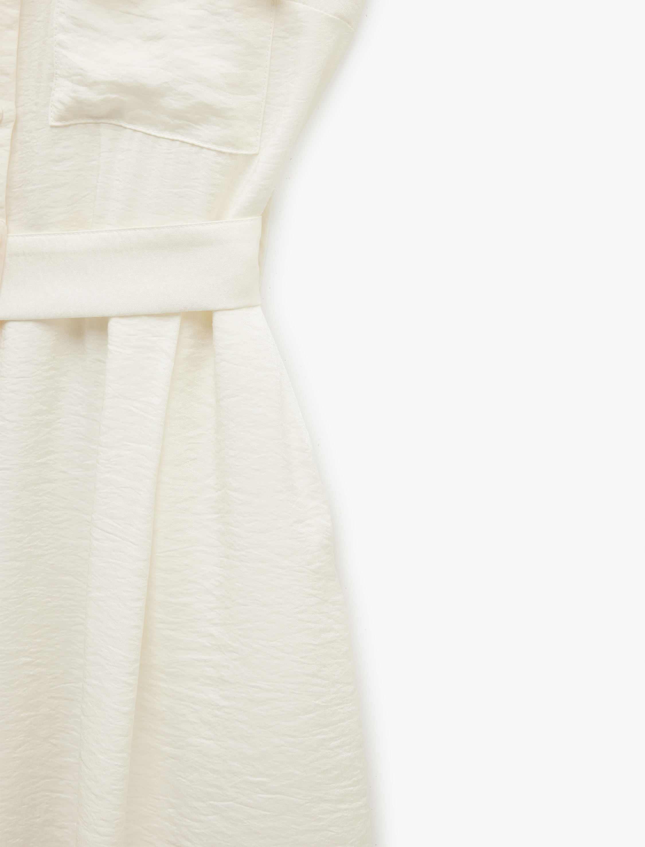   Modal Kumaş Kolsuz Düğmeli Cepli Kemer Detaylı Dokulu Uzun Gömlek Elbise