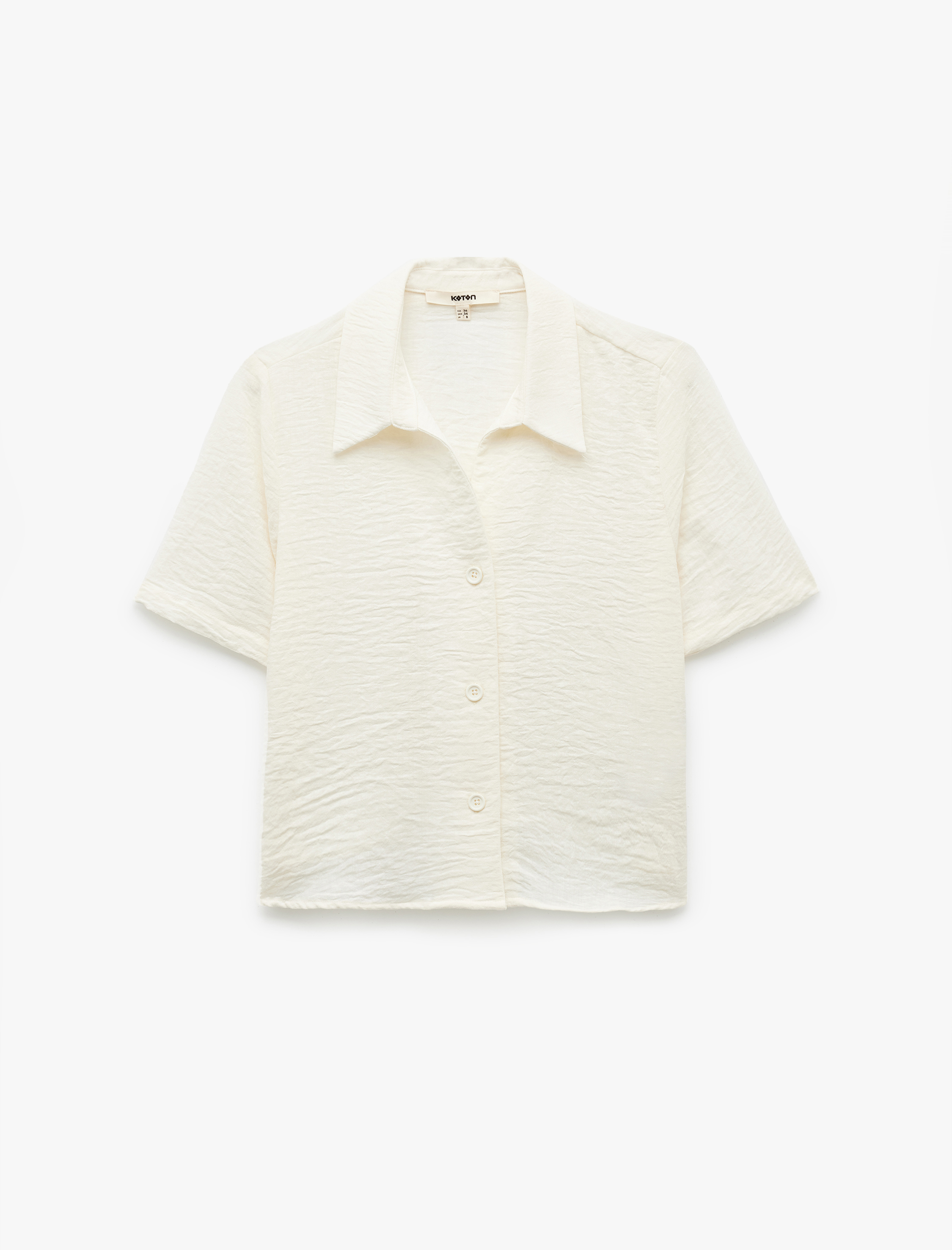   Keten Görünümlü Dokulu Klasik Yaka Kısa Kollu Gömlek