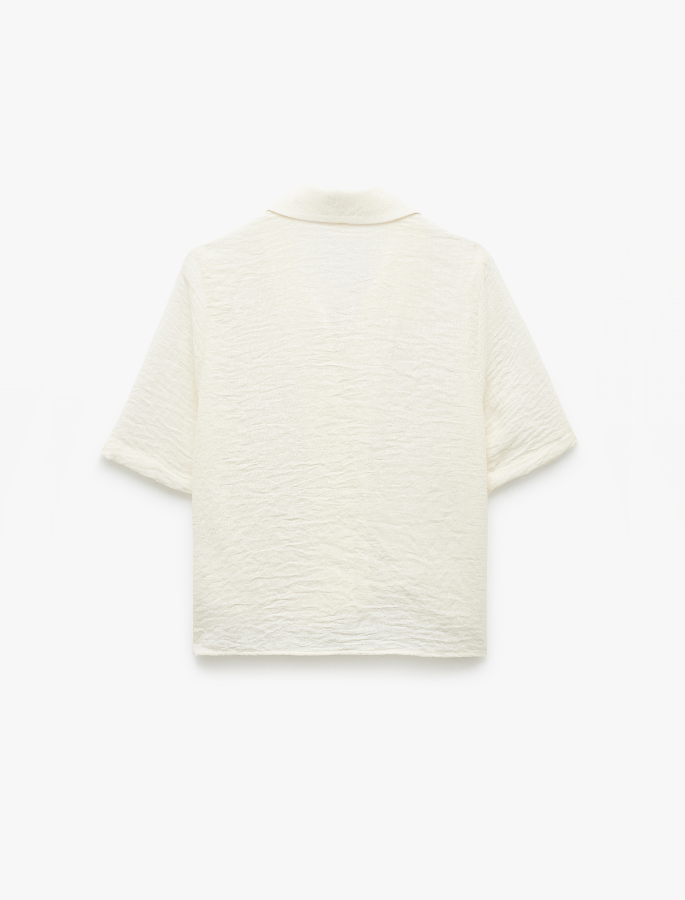   Keten Görünümlü Dokulu Klasik Yaka Kısa Kollu Gömlek