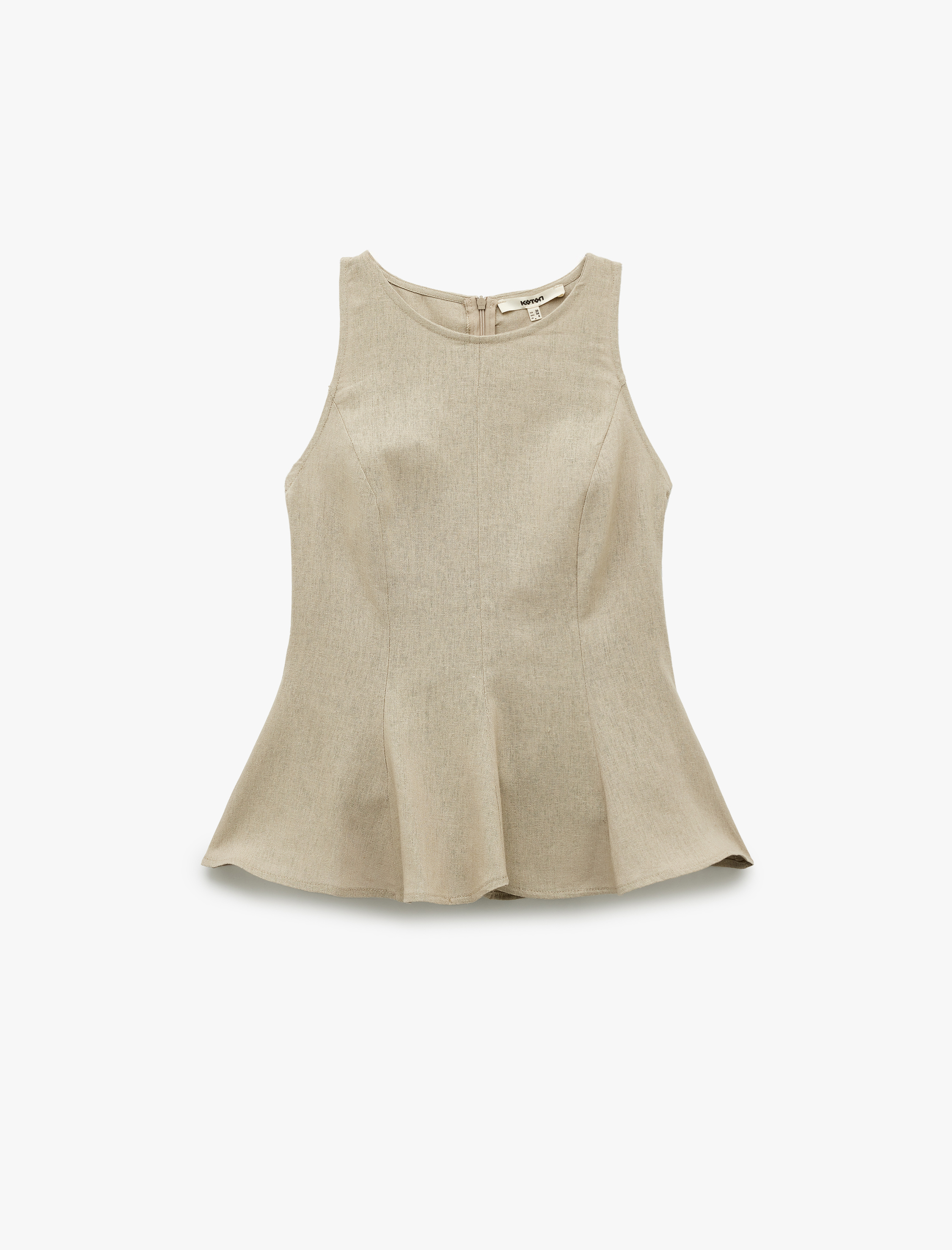   Bol Kalıp Kolsuz Bisiklet Yaka Keten Peplum Bluz