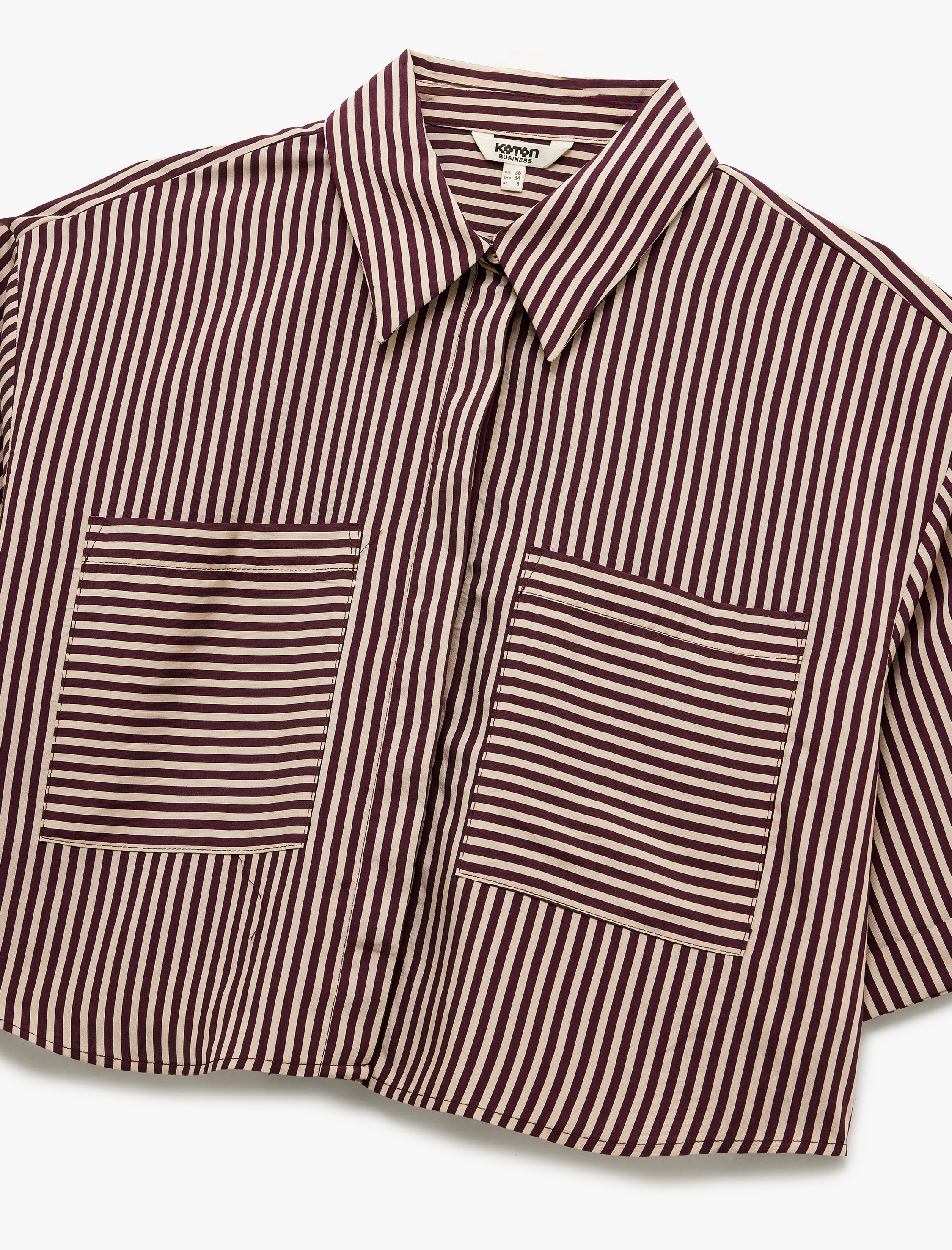   Viskon Kumaş Klasik Yaka Cepli Kısa Kollu Crop Oversize Gömlek