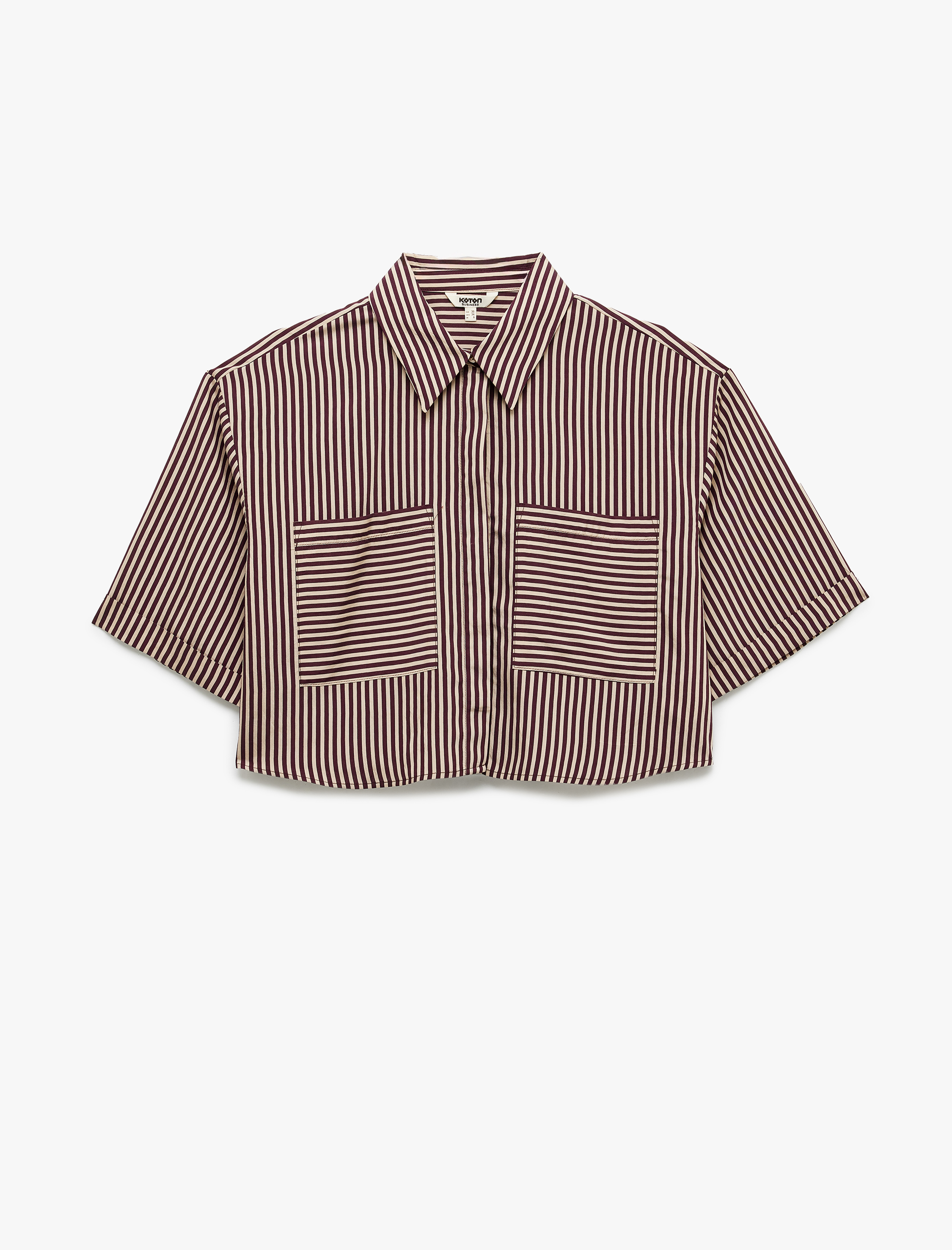   Viskon Kumaş Klasik Yaka Cepli Kısa Kollu Crop Oversize Gömlek