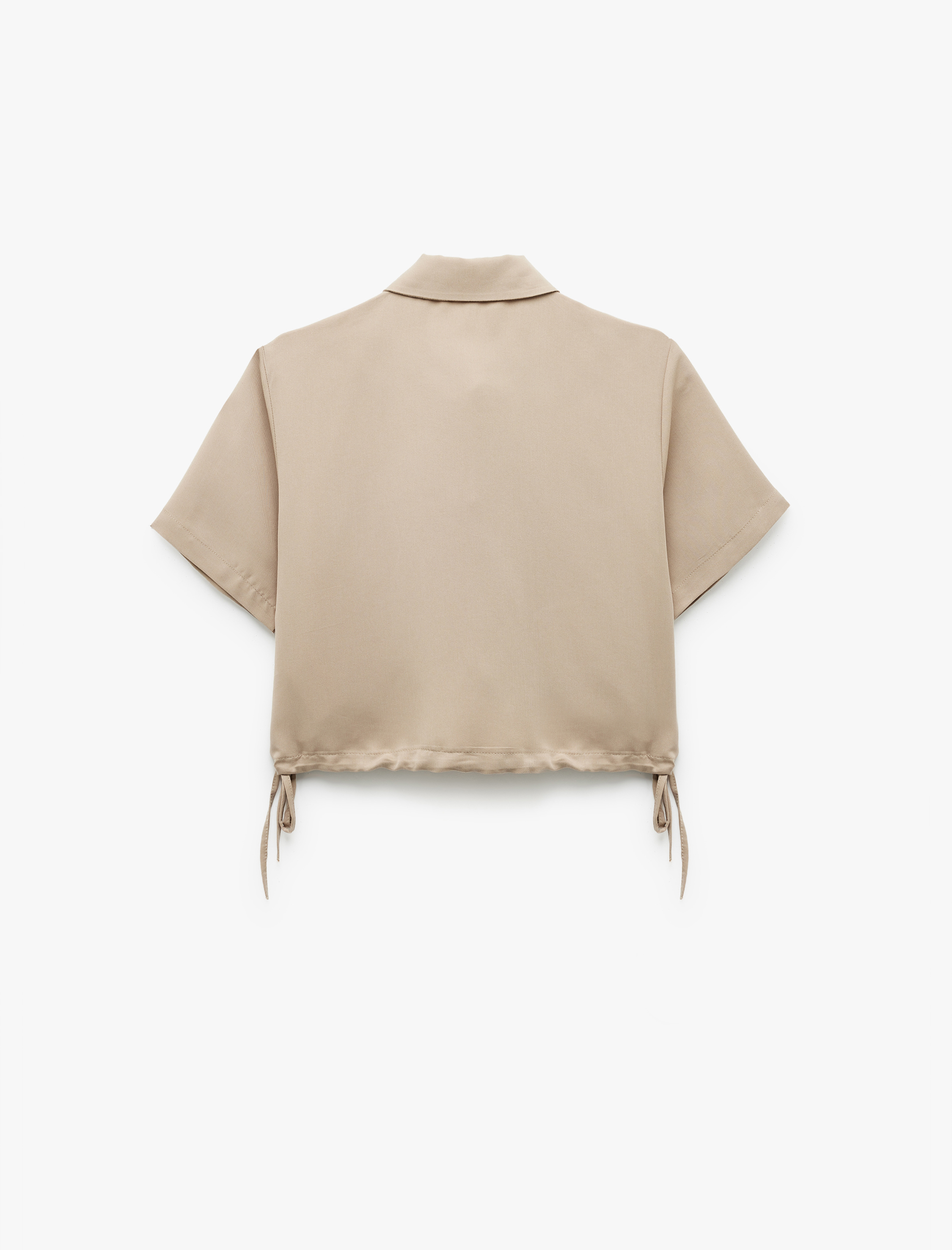   Klasik Yaka Modal Kumaş Kısa Kollu Yanları Bağcıklı Crop Gömlek