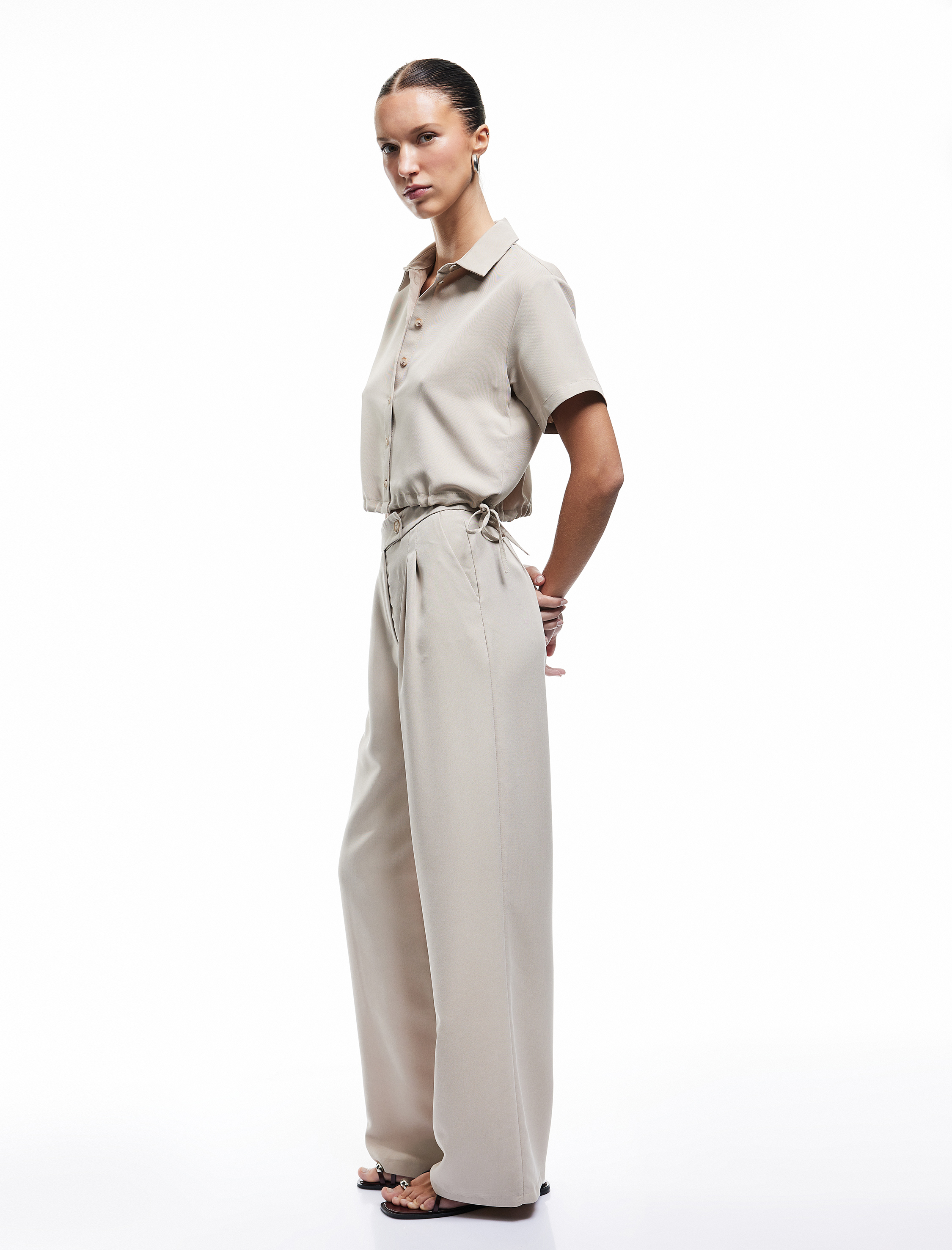   Rahat Kesim Cepli Pile Detaylı Modal Kumaş Karışımlı Palazzo Pantolon