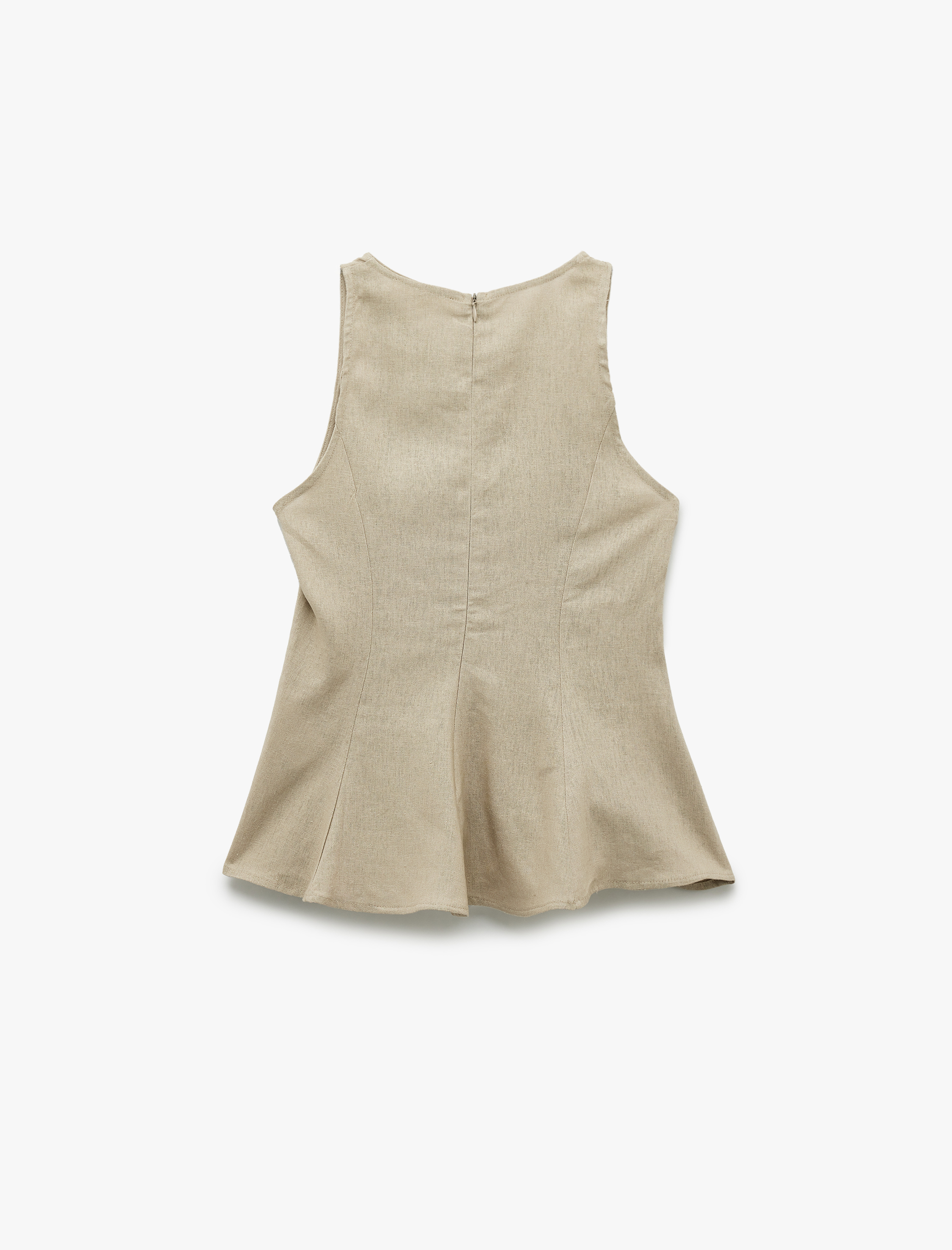   Bol Kalıp Kolsuz Bisiklet Yaka Keten Peplum Bluz