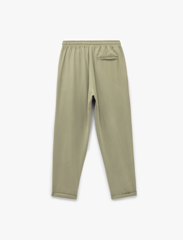 Viskon Cep Detaylı Rayon Tapered Beli Bağcıklı Yazlık Pantolon_3