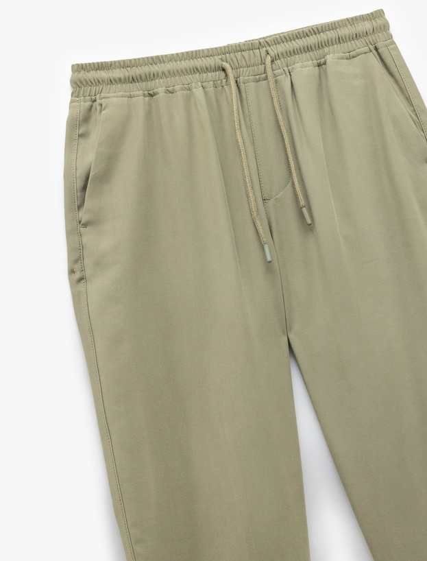 Viskon Cep Detaylı Rayon Tapered Beli Bağcıklı Yazlık Pantolon_4