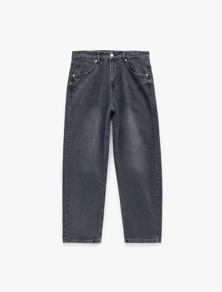  Pamuklu Cep Detaylı Bol Baggy Jean Pantolon