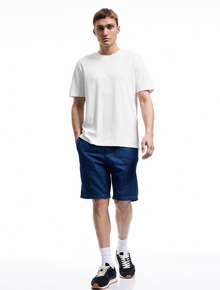  Beli Bağcıklı Cep Detaylı Bermuda Oversize Jean Şort