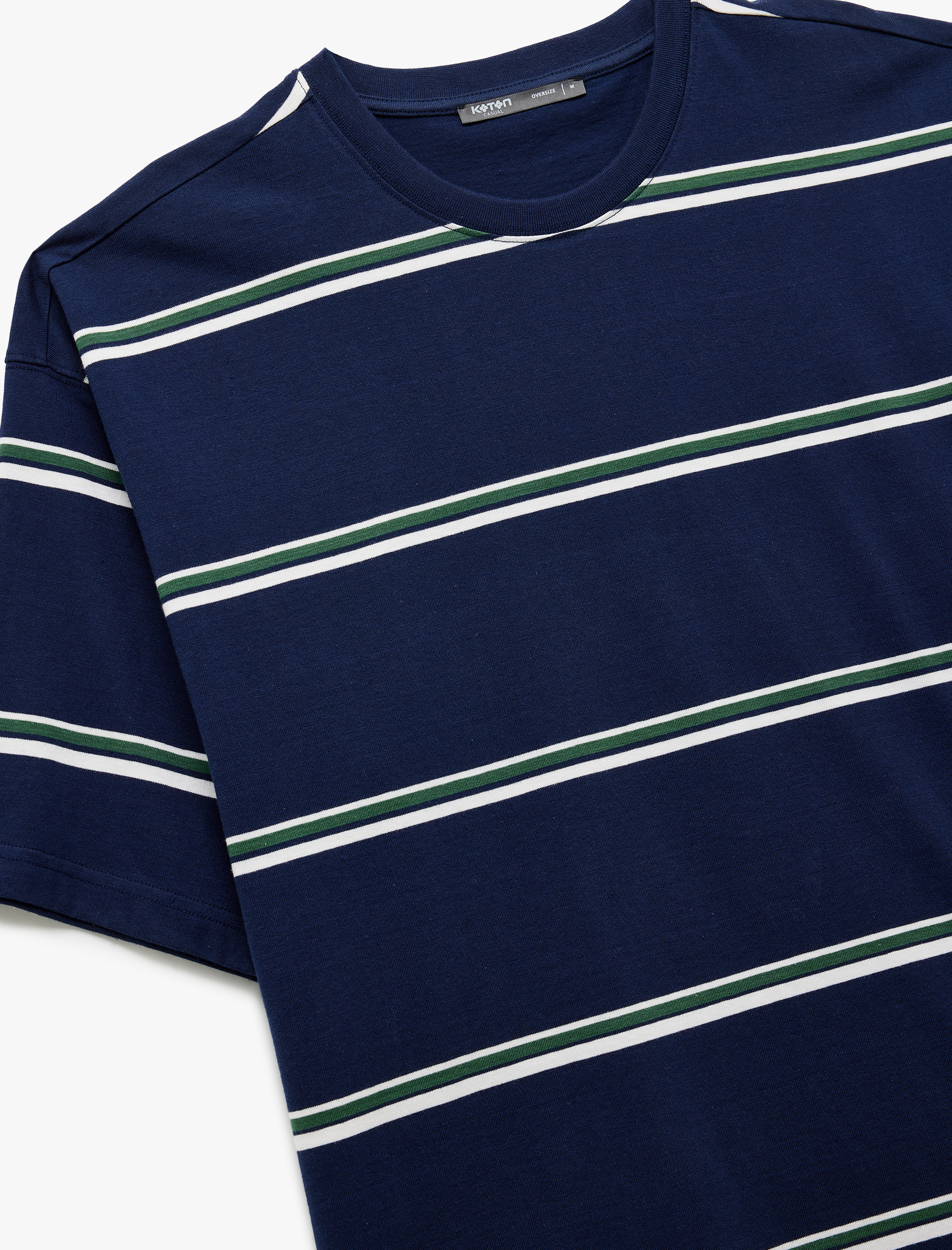   Çizgili Bisiklet Yaka Kısa Kollu Tok Kumaş Pamuklu Oversize Tişört