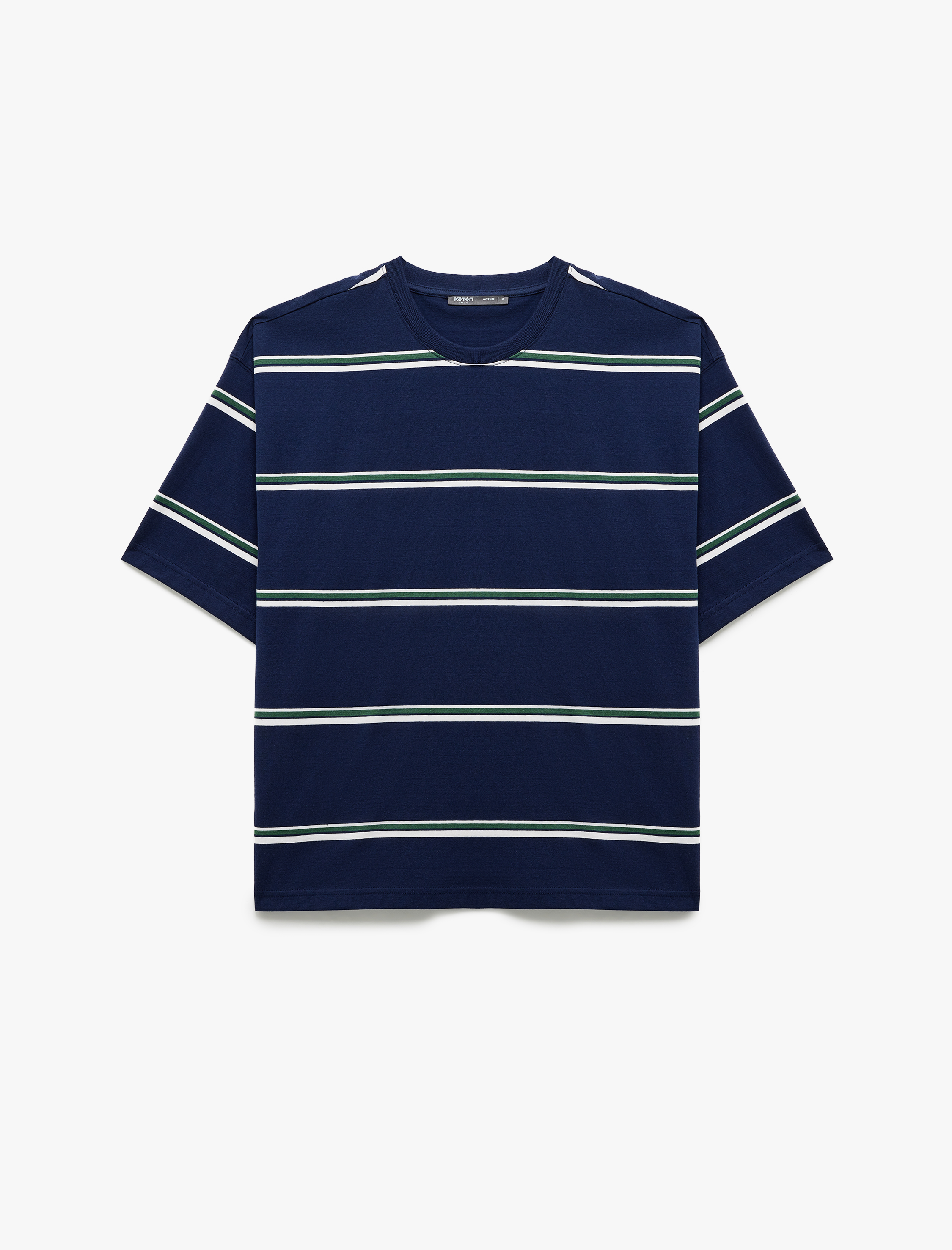   Çizgili Bisiklet Yaka Kısa Kollu Tok Kumaş Pamuklu Oversize Tişört