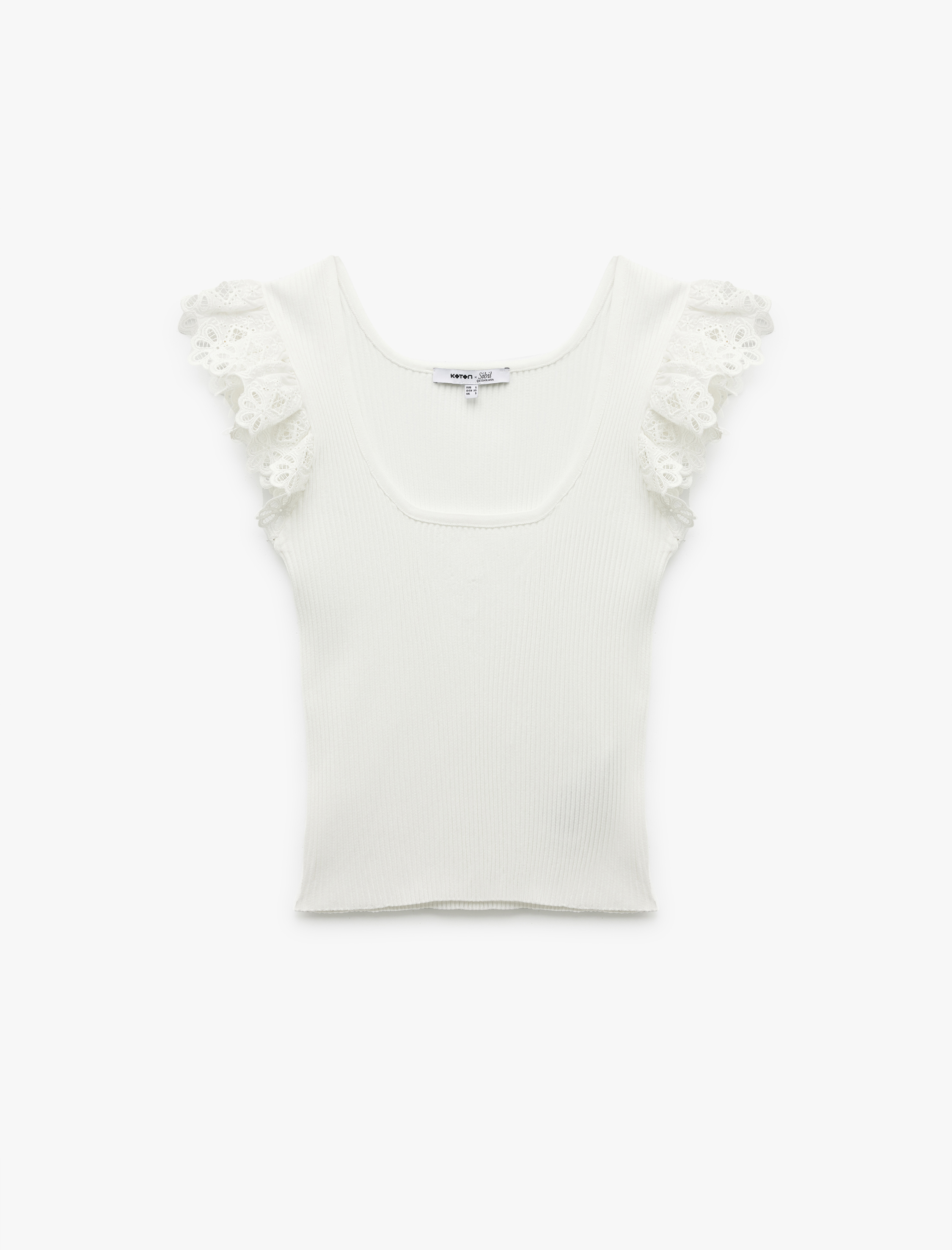   Kolsuz Brodeli Fırfır Detaylı Triko Bluz