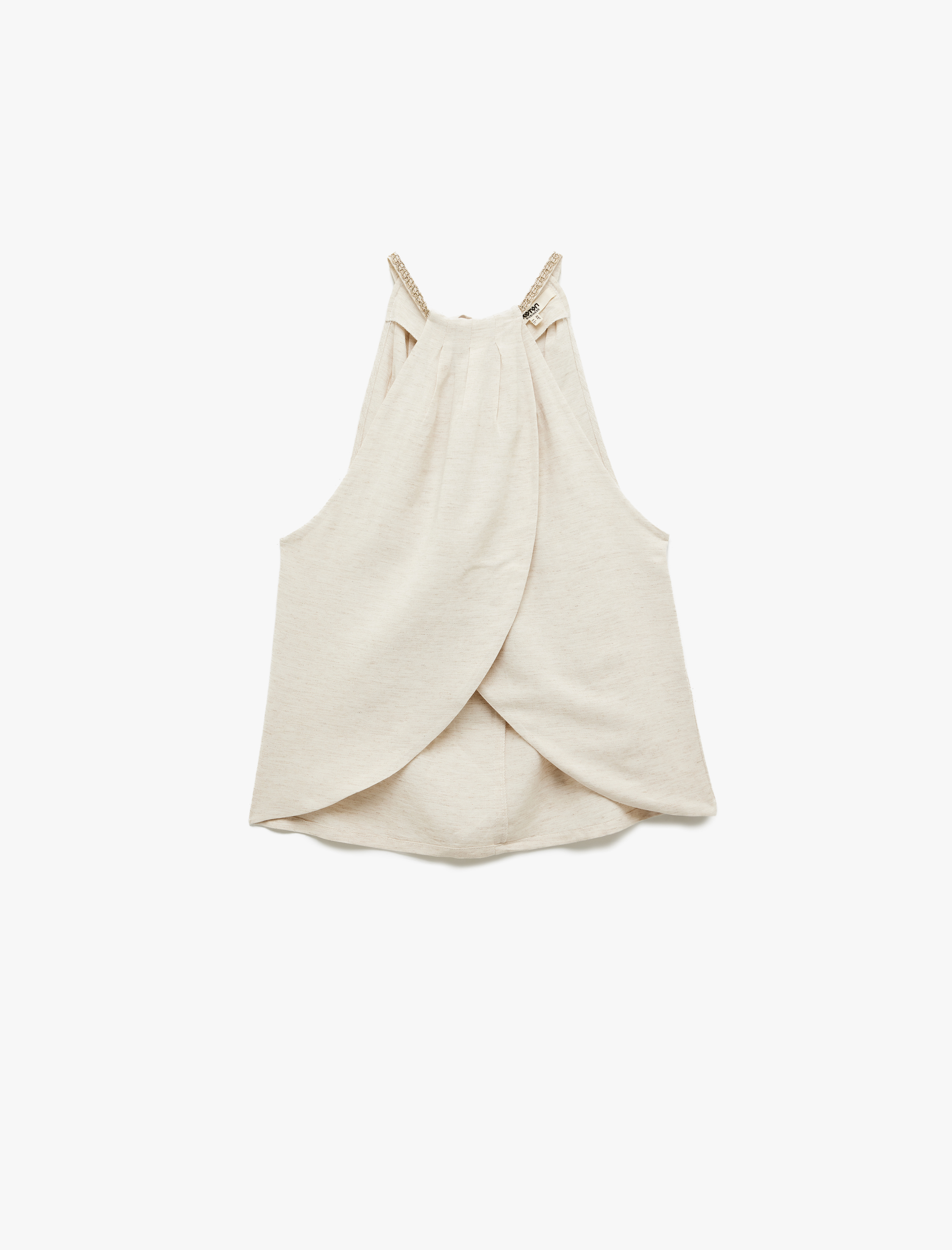   Kolsuz Keten Karışımlı Kruvaze Halter Yaka Bluz