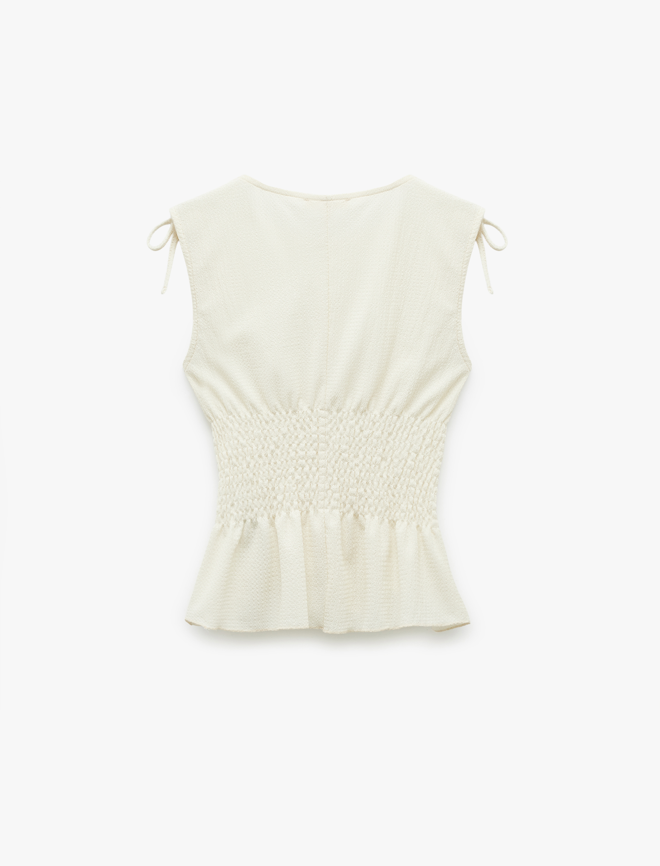   Slim Fit Bürümcük Kumaş Gipeli Kayık Yaka Kolsuz Bluz