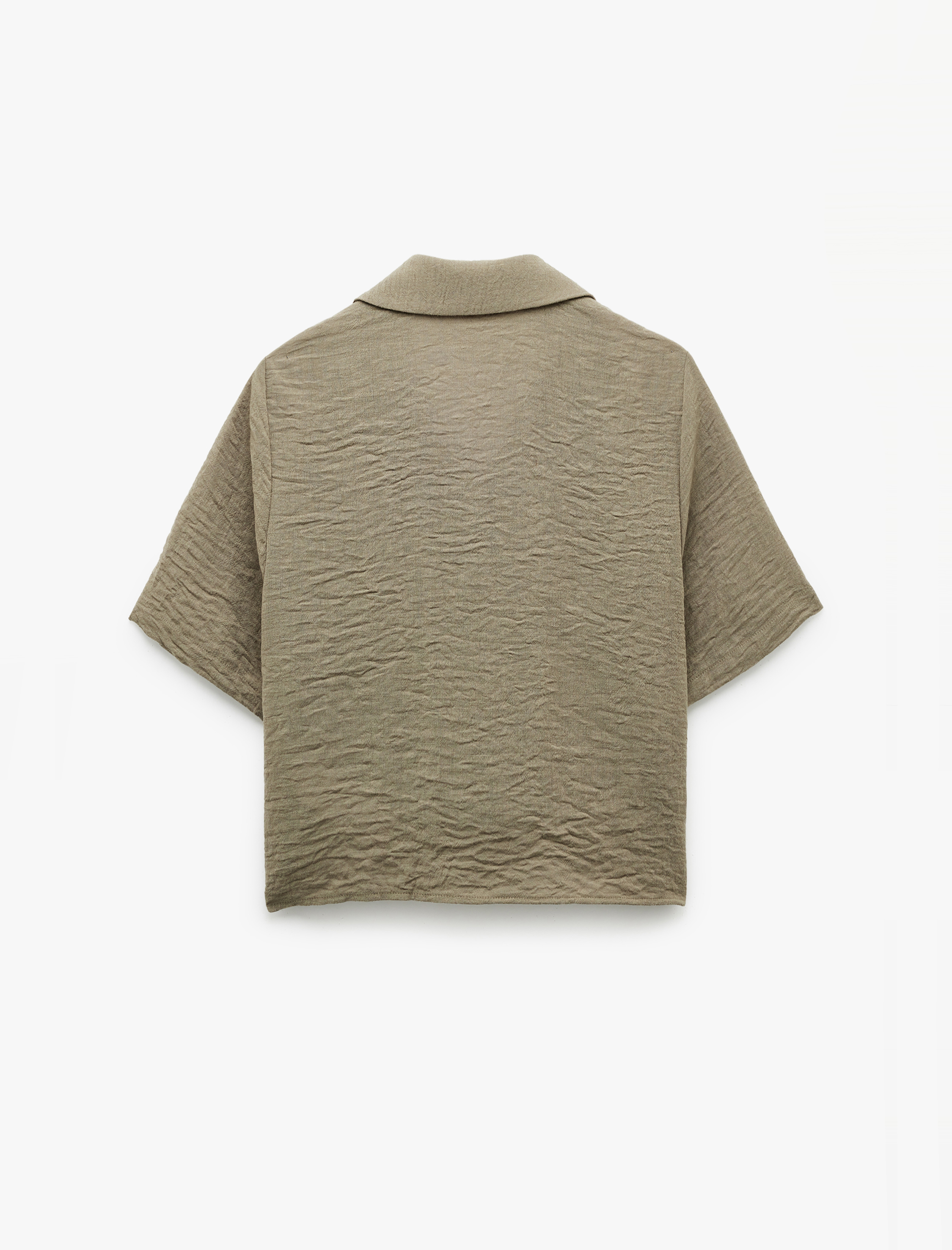   Keten Görünümlü Dokulu Klasik Yaka Kısa Kollu Gömlek