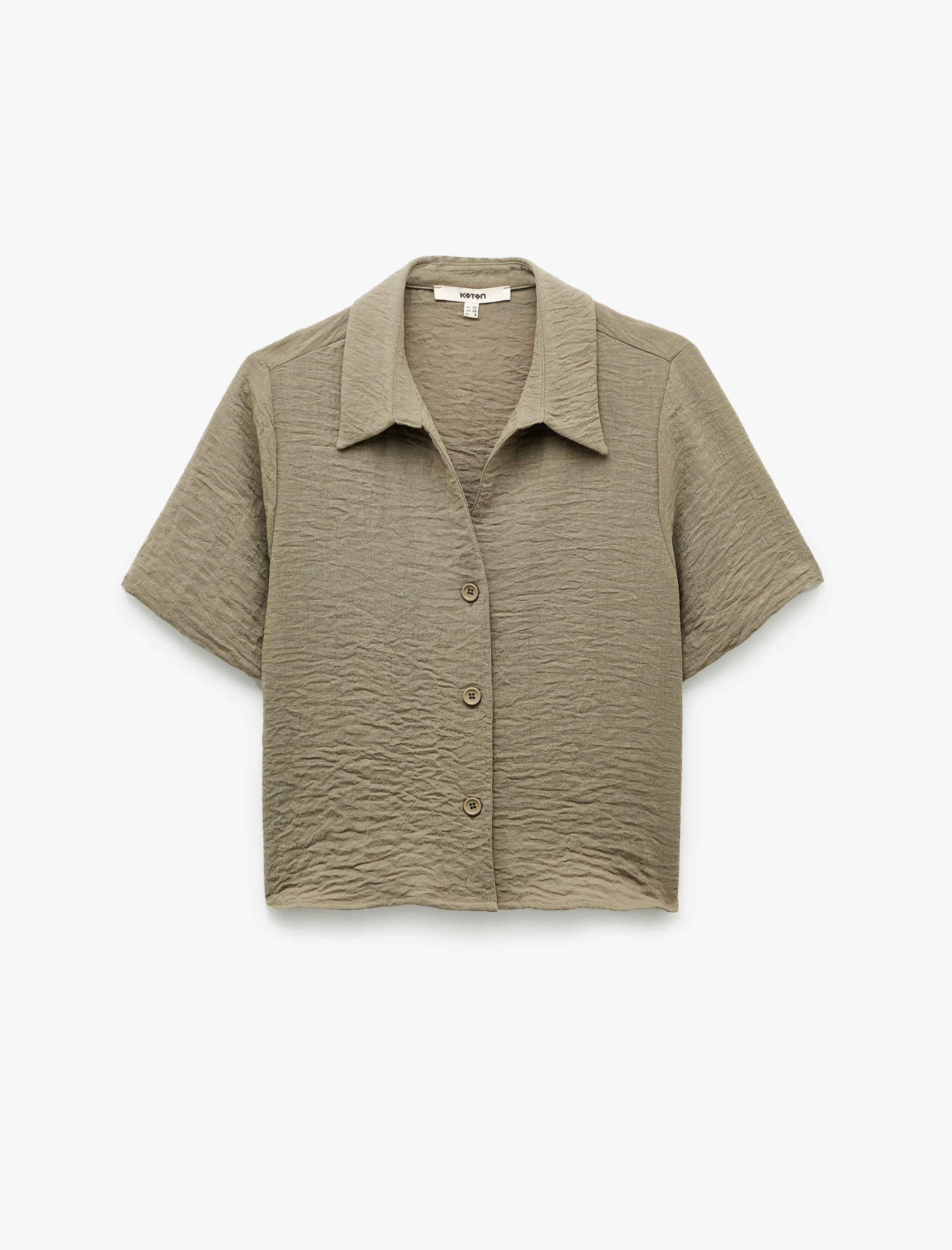   Keten Görünümlü Dokulu Klasik Yaka Kısa Kollu Gömlek