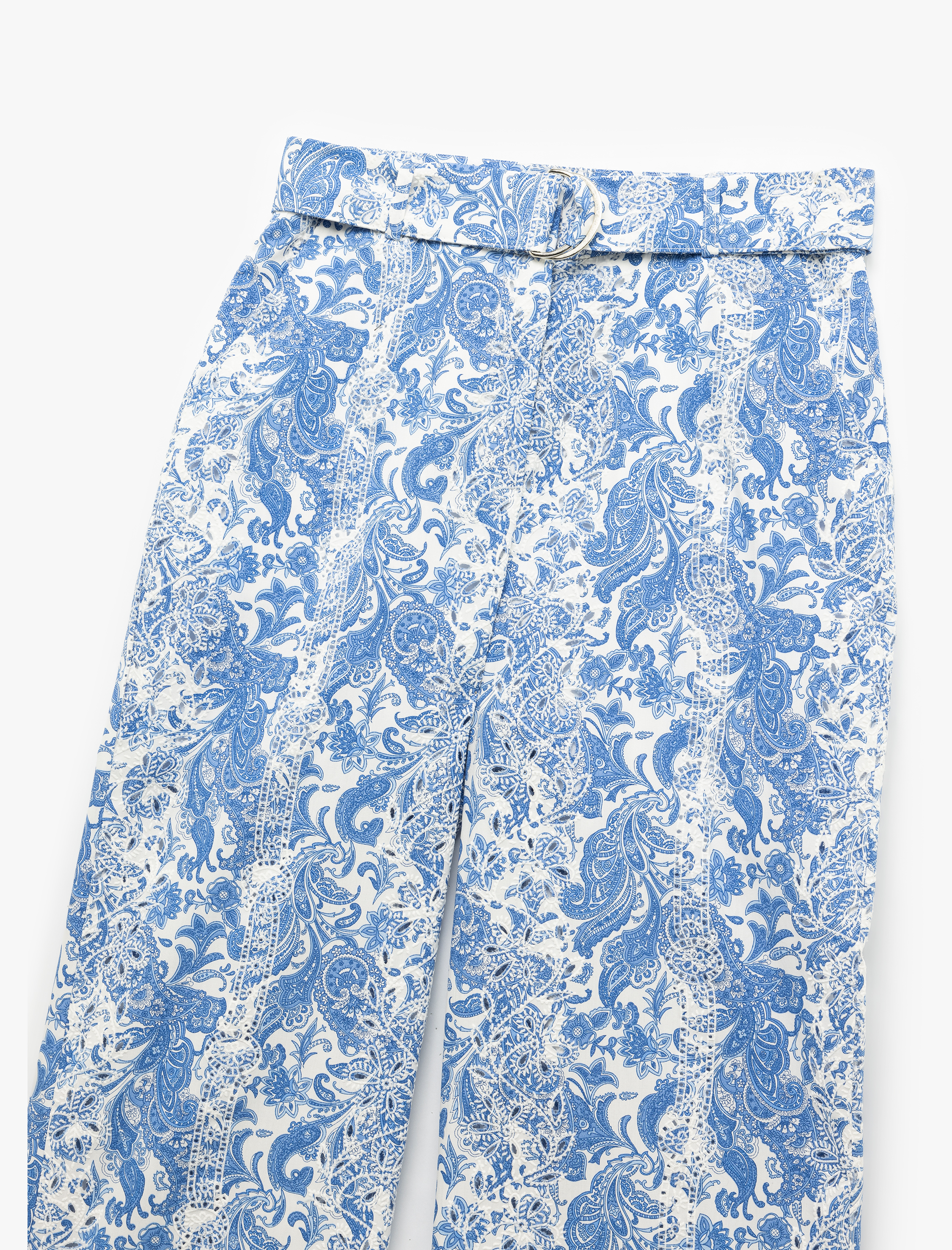   Pamuklu Astarlı Cepli Kemer Detaylı Fistolu Çiçekli Geniş Paça Pantolon