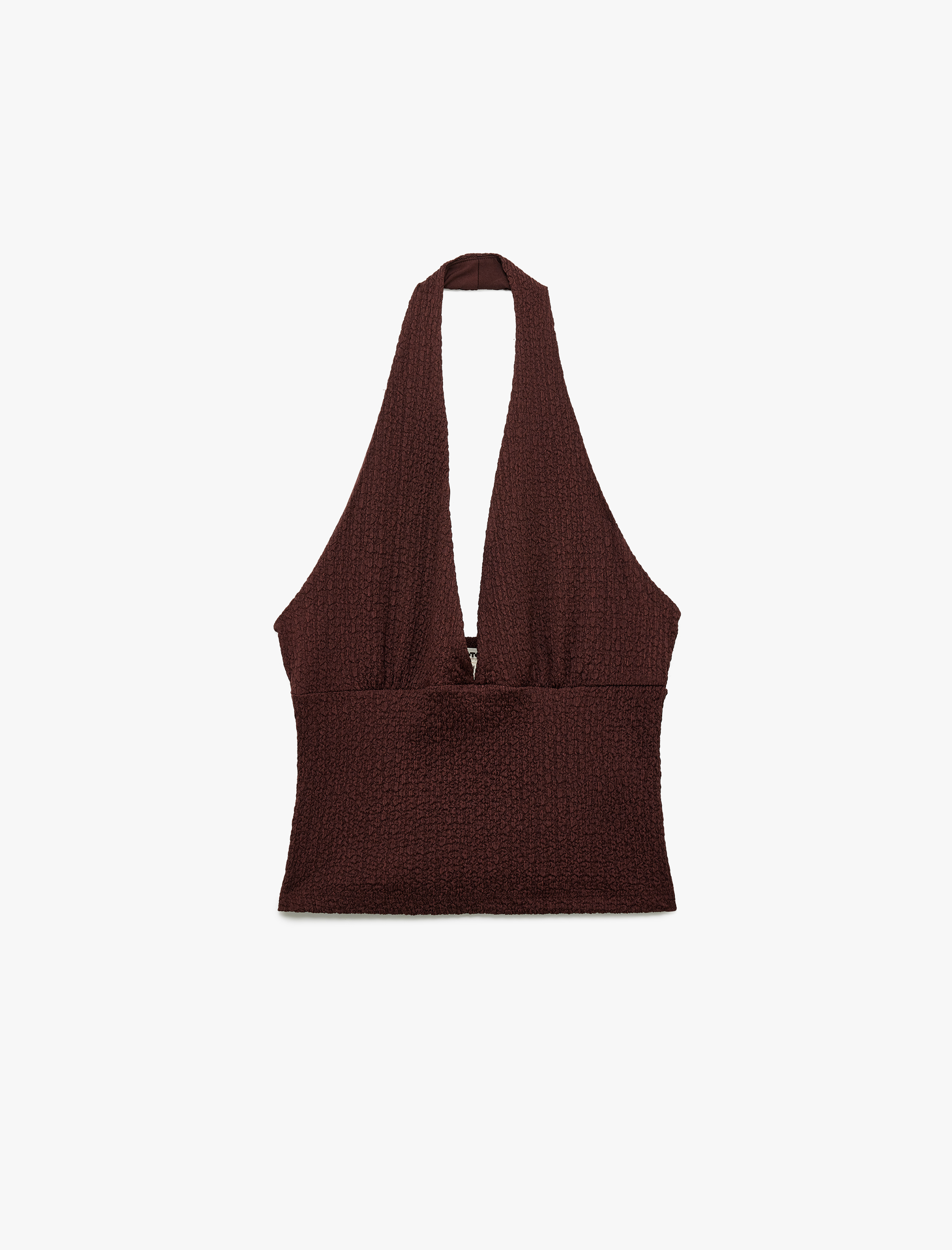 Bürümcük Kumaş Dokulu Slim Fit Sırt Dekolteli Halter Yaka Bluz