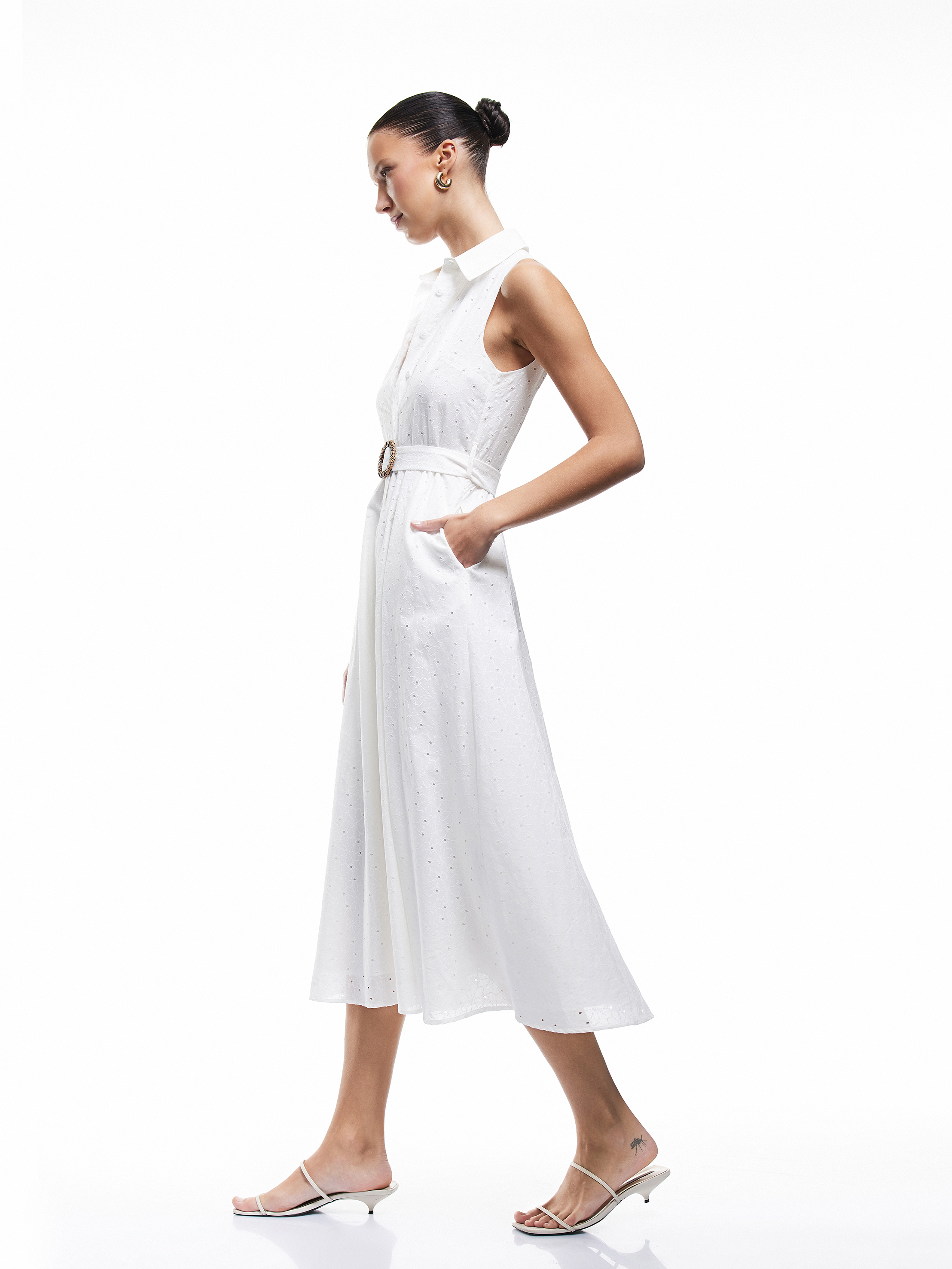   Koton X Melis Ağazat - Pamuklu Astarlı Kemer Detaylı Cepli Kolsuz Uzun Gömlek Elbise