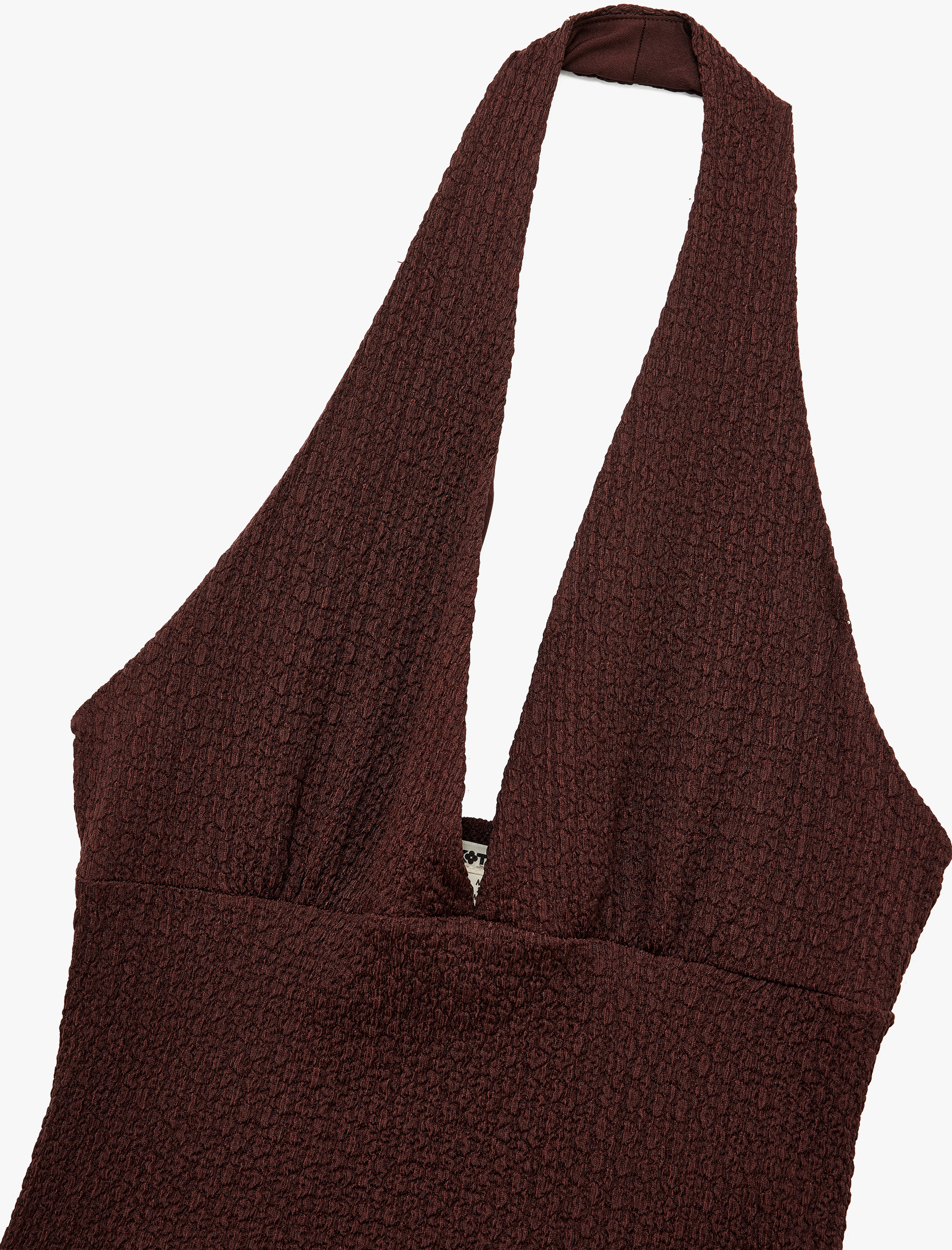 Bürümcük Kumaş Dokulu Slim Fit Sırt Dekolteli Halter Yaka Bluz