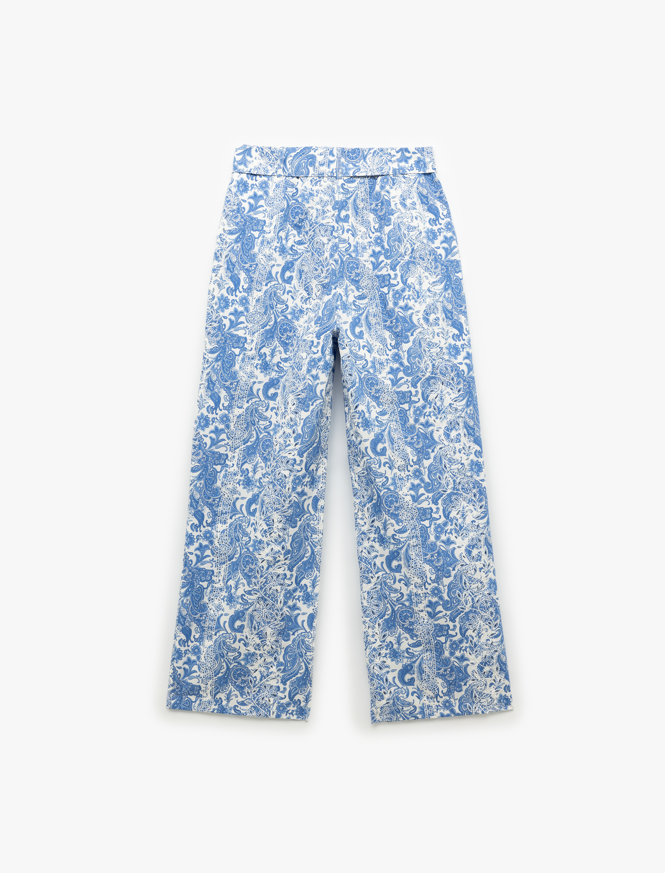   Pamuklu Astarlı Cepli Kemer Detaylı Fistolu Çiçekli Geniş Paça Pantolon