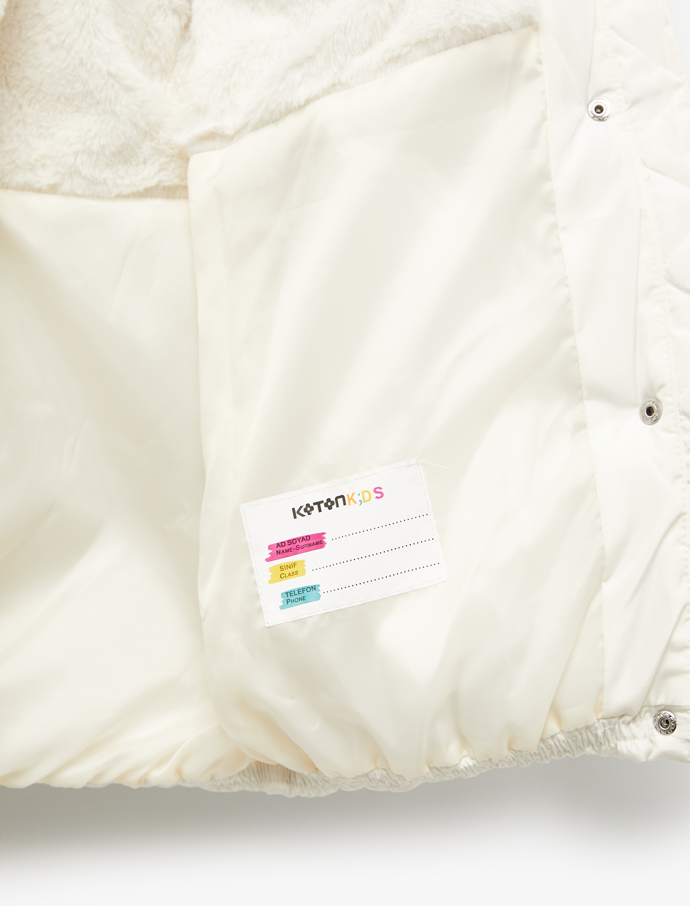  Kız Çocuk Uzun Kollu Peluş Detaylı Kapşonlu Fermuarlı Şişme Mont