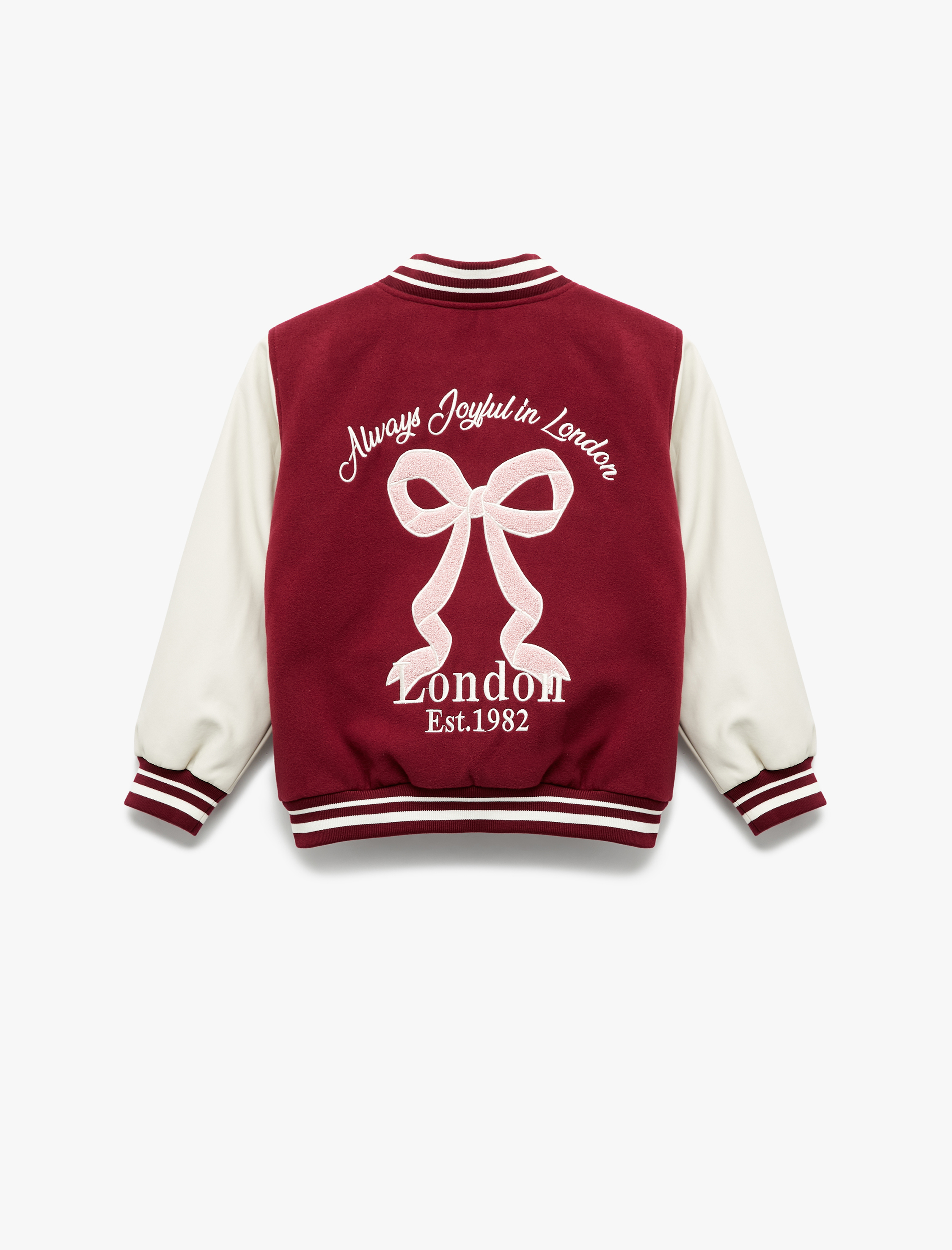  Kız Bebek İşleme Detaylı Uzun Kollu Kaşe Bomber Kolej Ceket