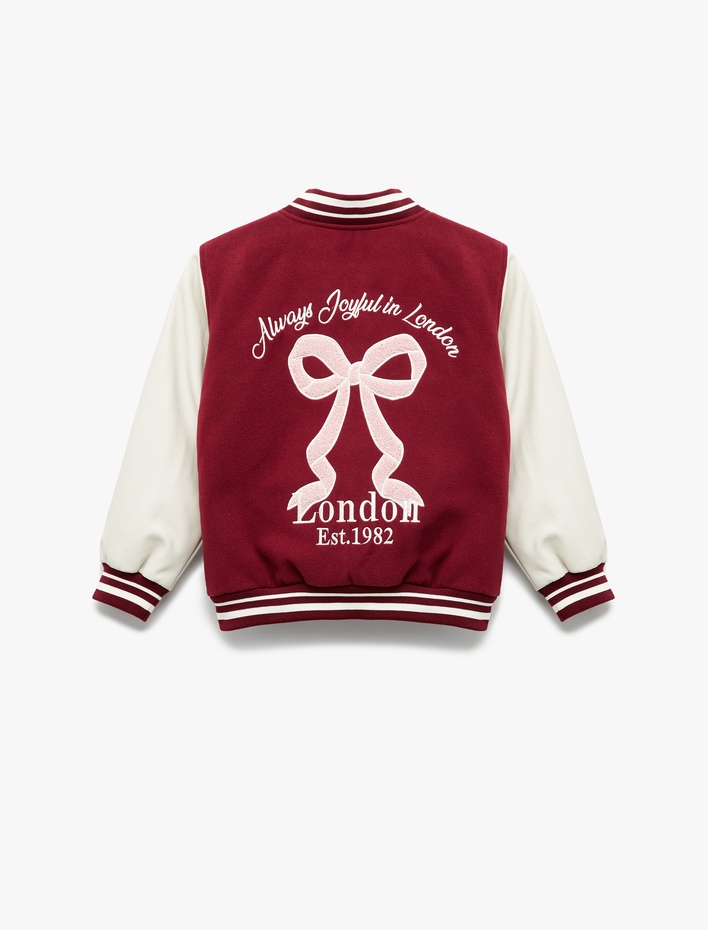 Kız Bebek İşleme Detaylı Uzun Kollu Kaşe Bomber Kolej Ceket