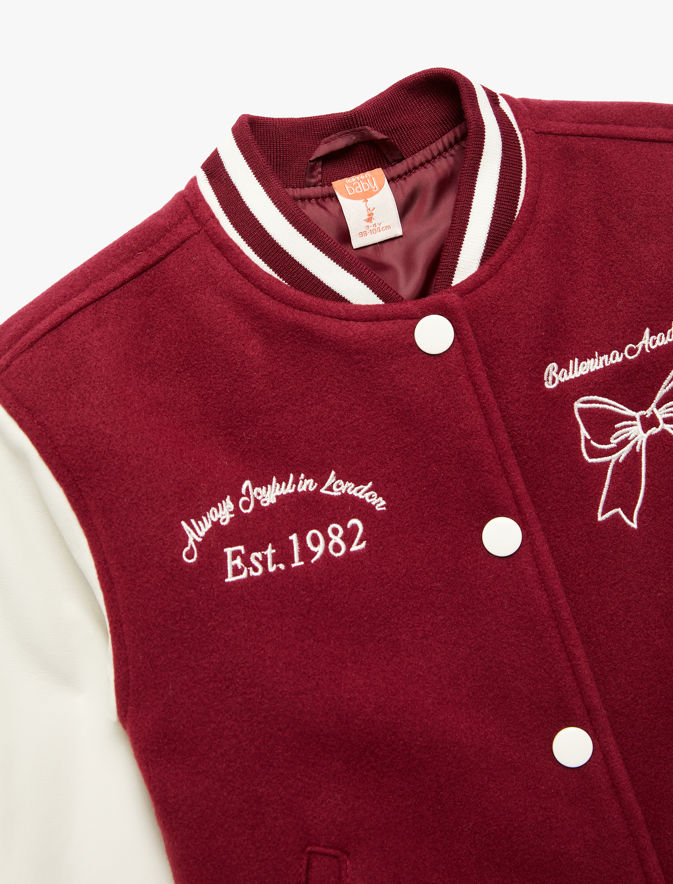  Kız Bebek İşleme Detaylı Uzun Kollu Kaşe Bomber Kolej Ceket